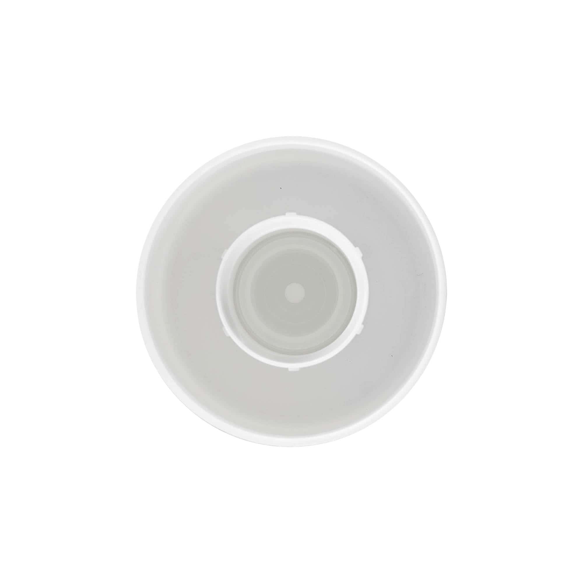 Schroefsluiting ronde fles met doseerdop, PE-kunststof, wit, voor monding: GL 22