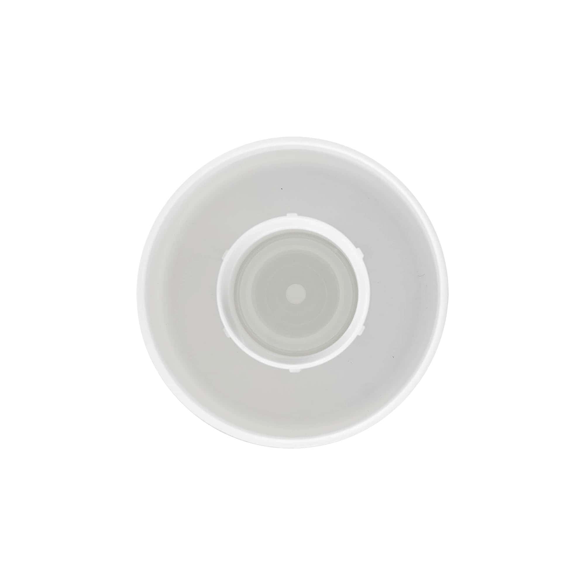 Schroefdop ronde fles met spuitinzet, PE-kunststof, wit, voor opening: GL 22 Schroefdop ronde fles met spuitinzet, PE-kunststof, wit, voor opening: GL 22