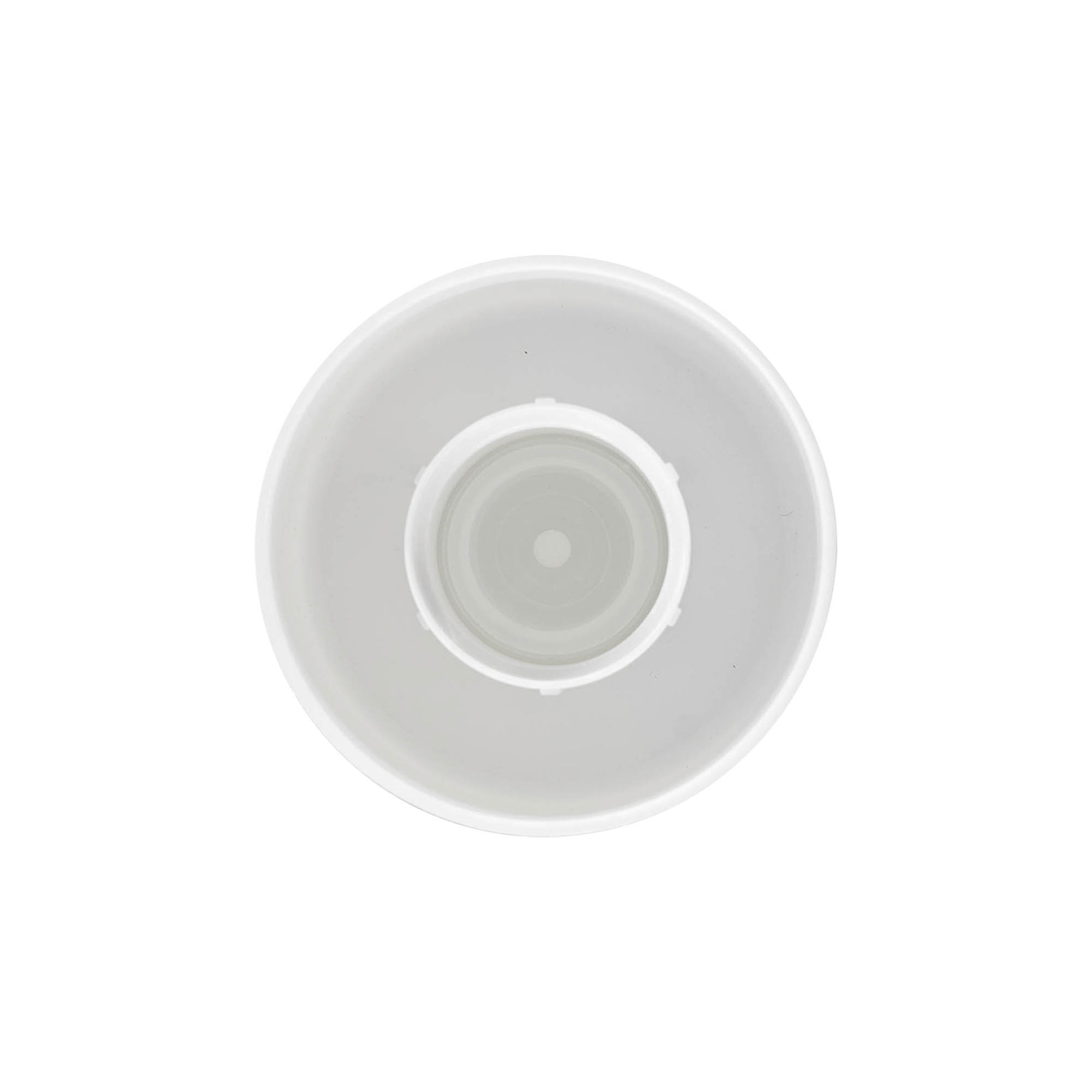 Schroefdop ronde fles met spuitinzet, PE-kunststof, wit, voor opening: GL 22 Schroefdop ronde fles met spuitinzet, PE-kunststof, wit, voor opening: GL 22