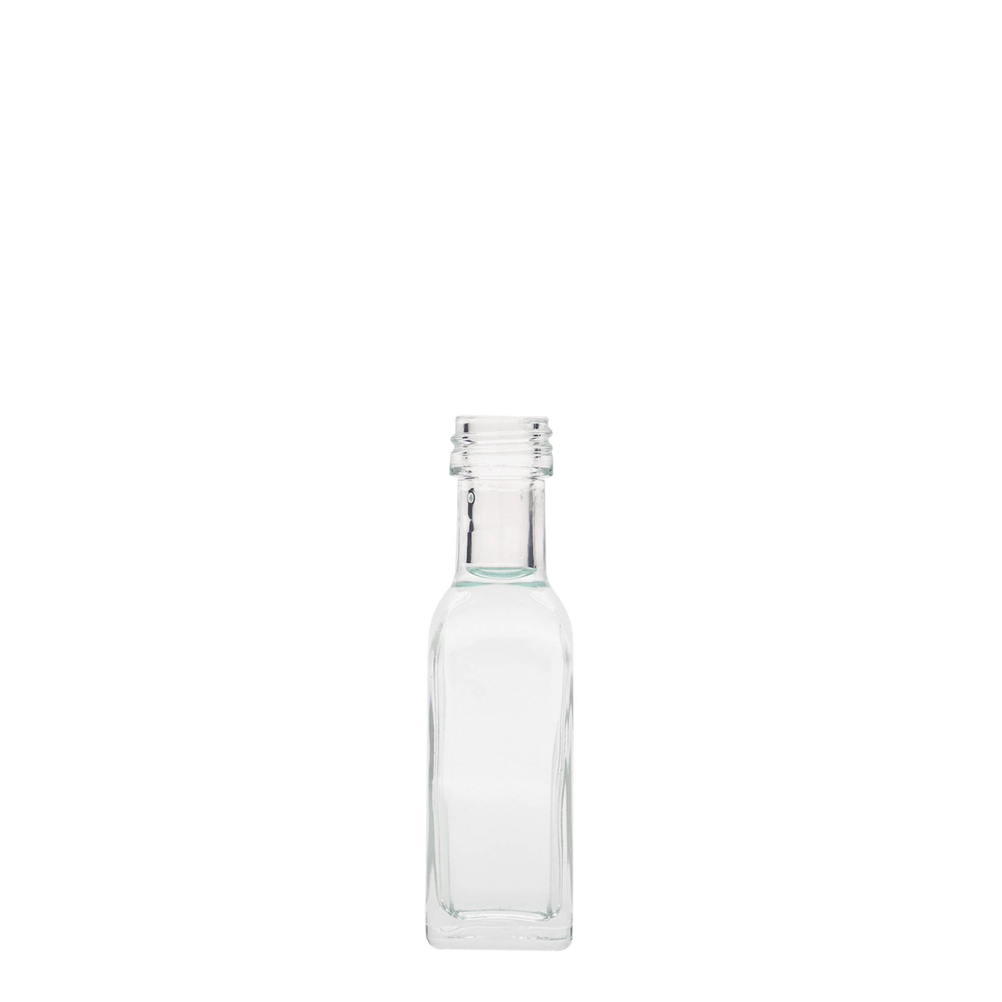 20 ml glazen fles 'Marasca', vierkant, opening: PP 18 20 ml glazen fles 'Marasca', vierkant, opening: PP 18