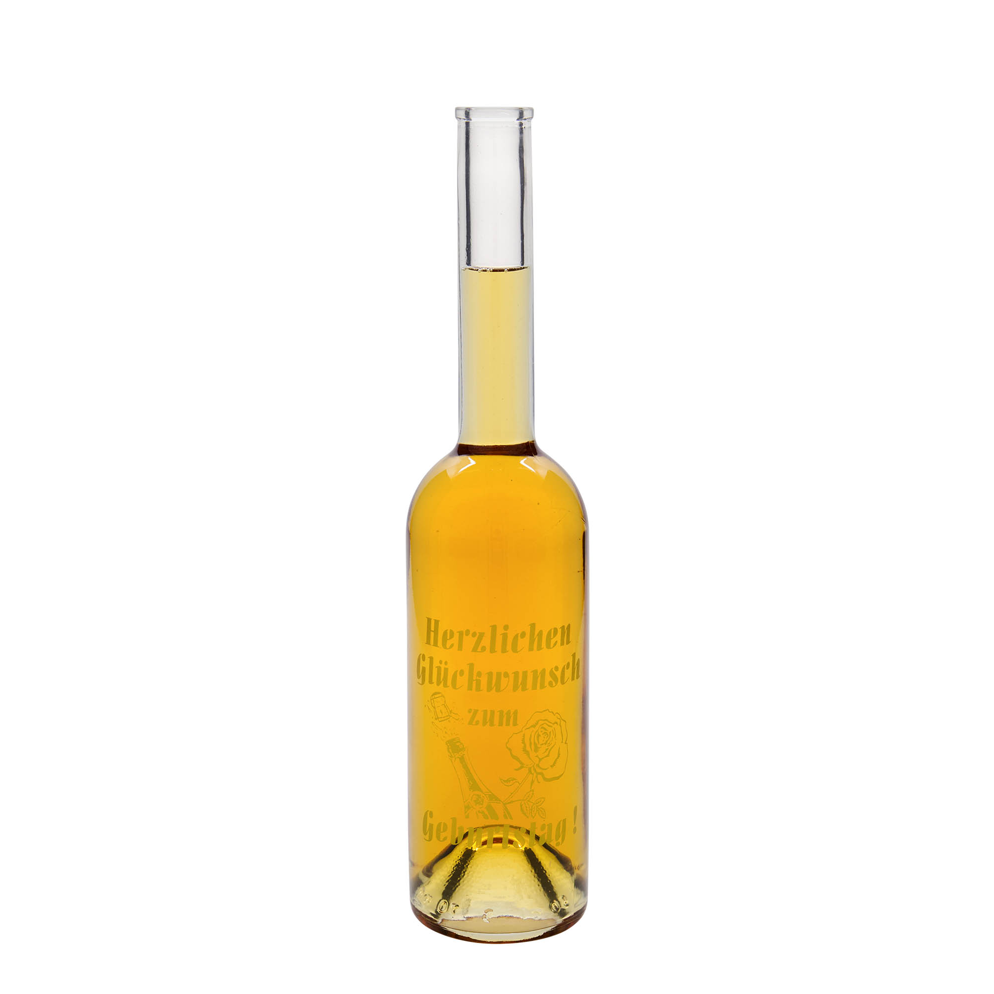 500 ml glazen fles 'Opera', motief: verjaardagsfles, opening: kurk 500 ml glazen fles 'Opera', motief: verjaardagsfles, opening: kurk