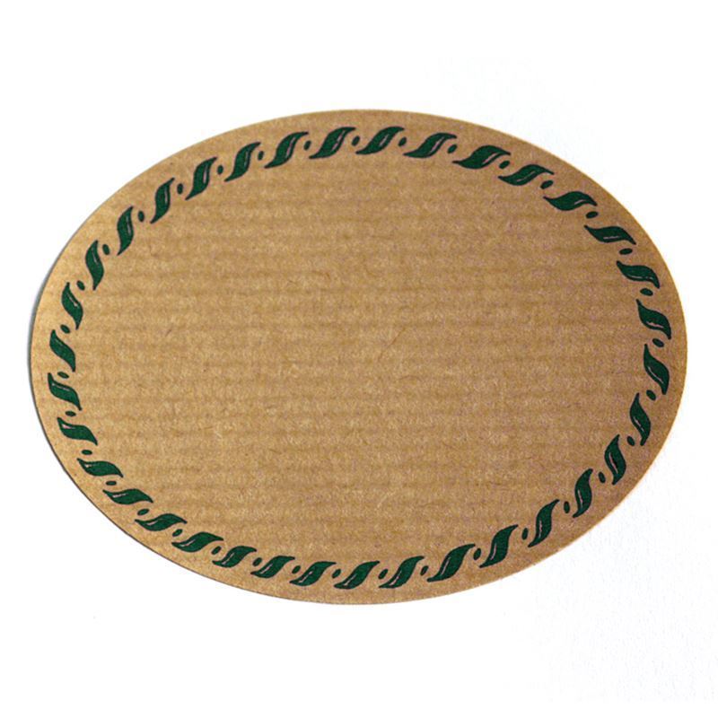 Groot naturel etiket 'Koordrand', ovaal, papier, groen-bruin