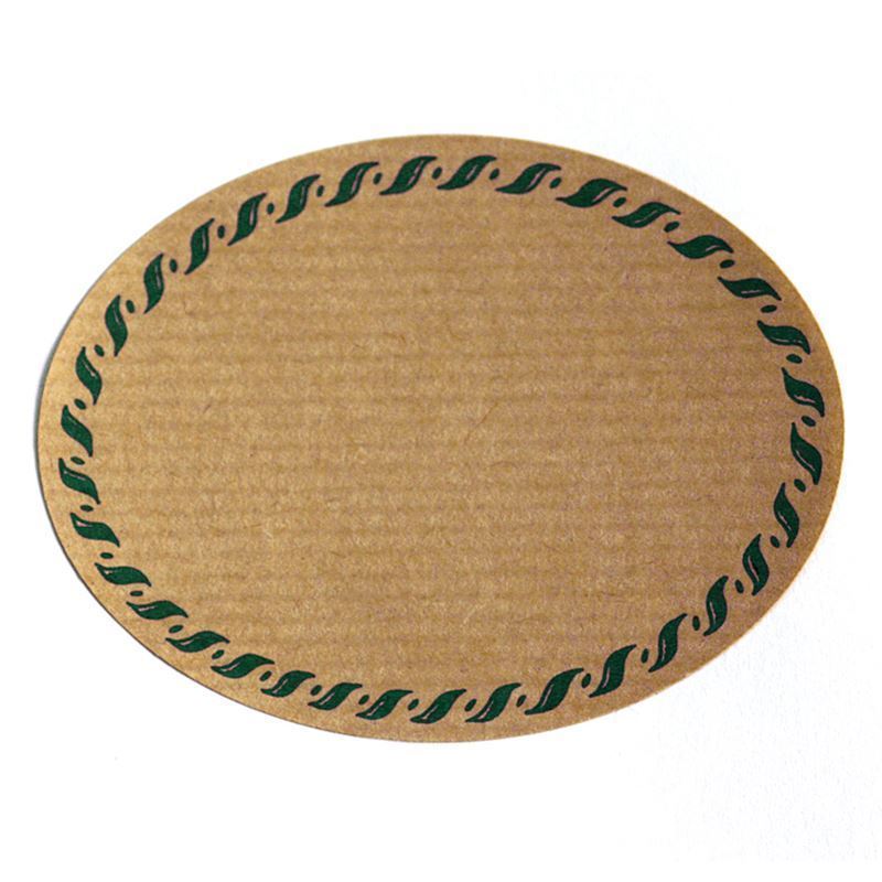 Groot natuurlabel 'koordrand', ovaal, papier, groen-bruin Groot natuurlabel 'koordrand', ovaal, papier, groen-bruin