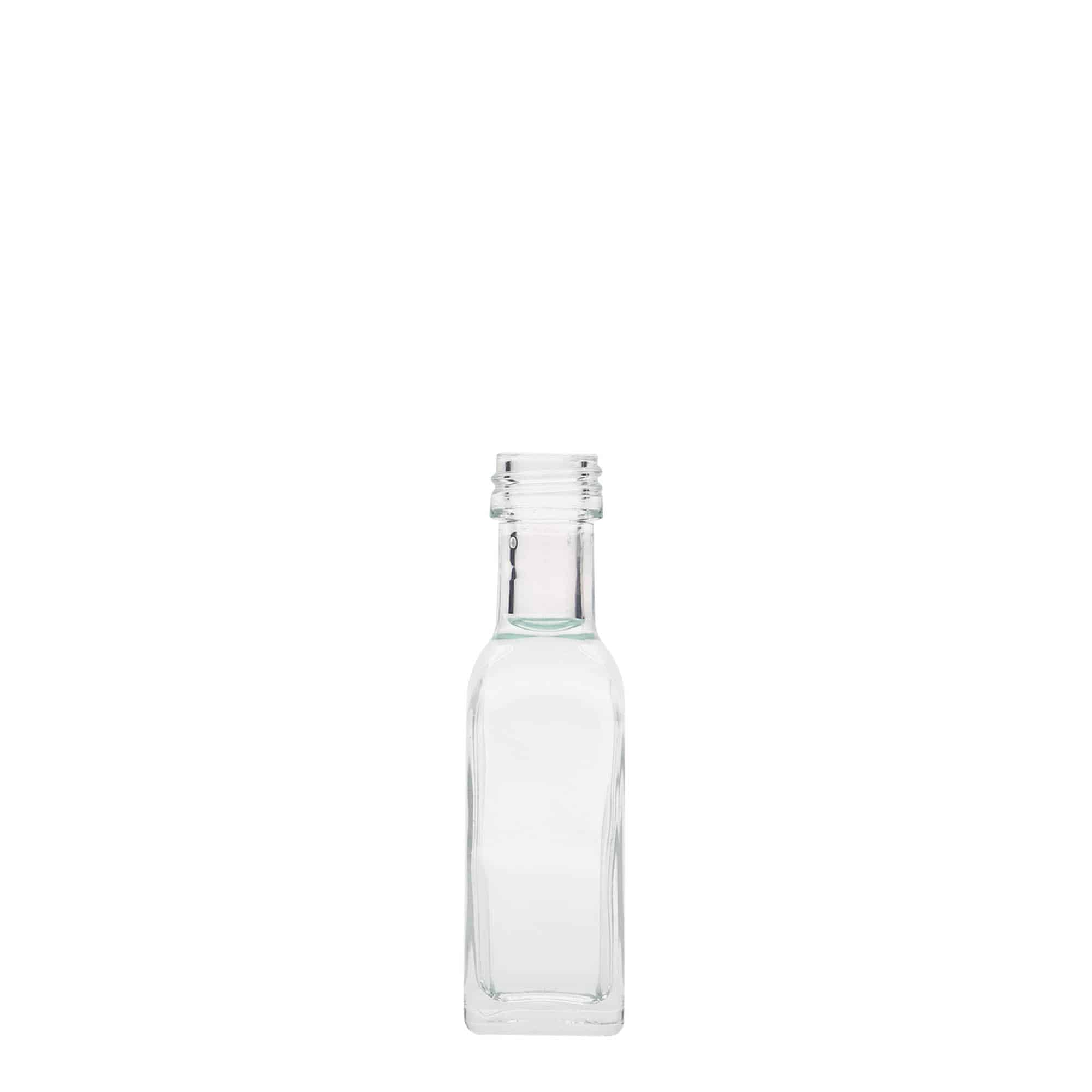 20 ml glazen fles 'Marasca', vierkant, opening: PP 18 20 ml glazen fles 'Marasca', vierkant, opening: PP 18
