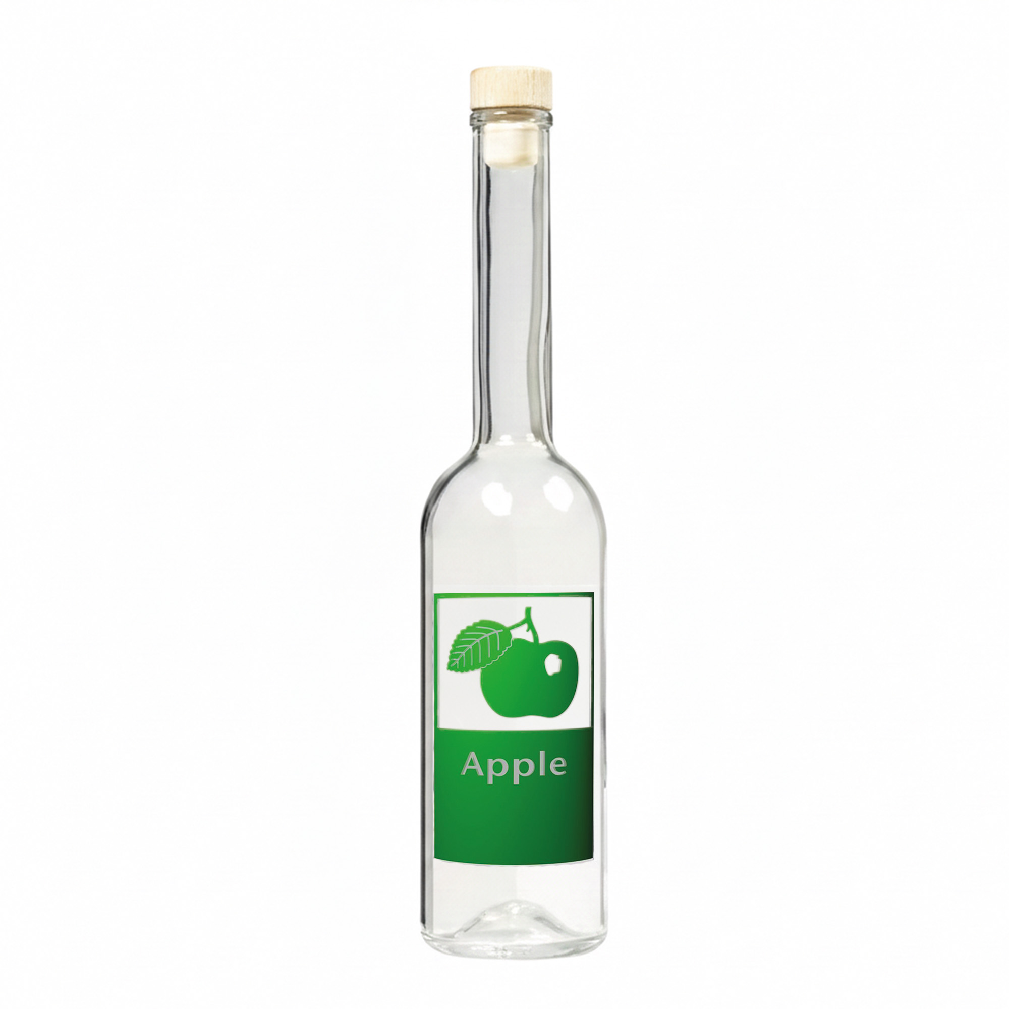 500 ml glazen fles 'Opera', motief: appel, opening: kurk