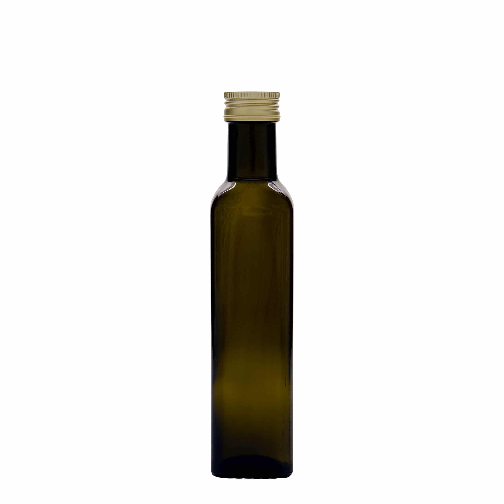 250 ml glazen fles 'Marasca', vierkant, antiekgroen, opening: PP 31,5