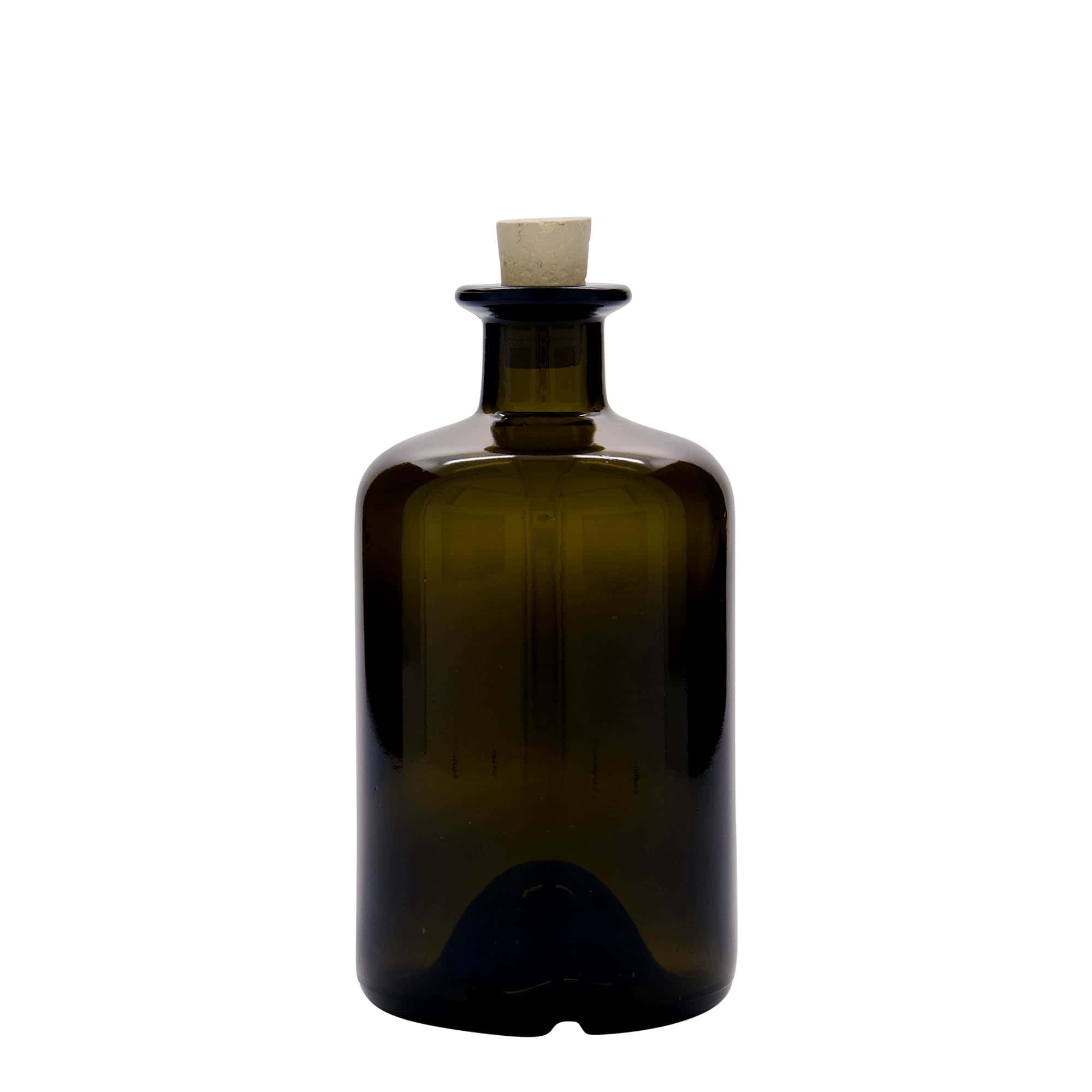 Glazen fles Apotheker, 500 ml, antiekgroen, monding: kurk