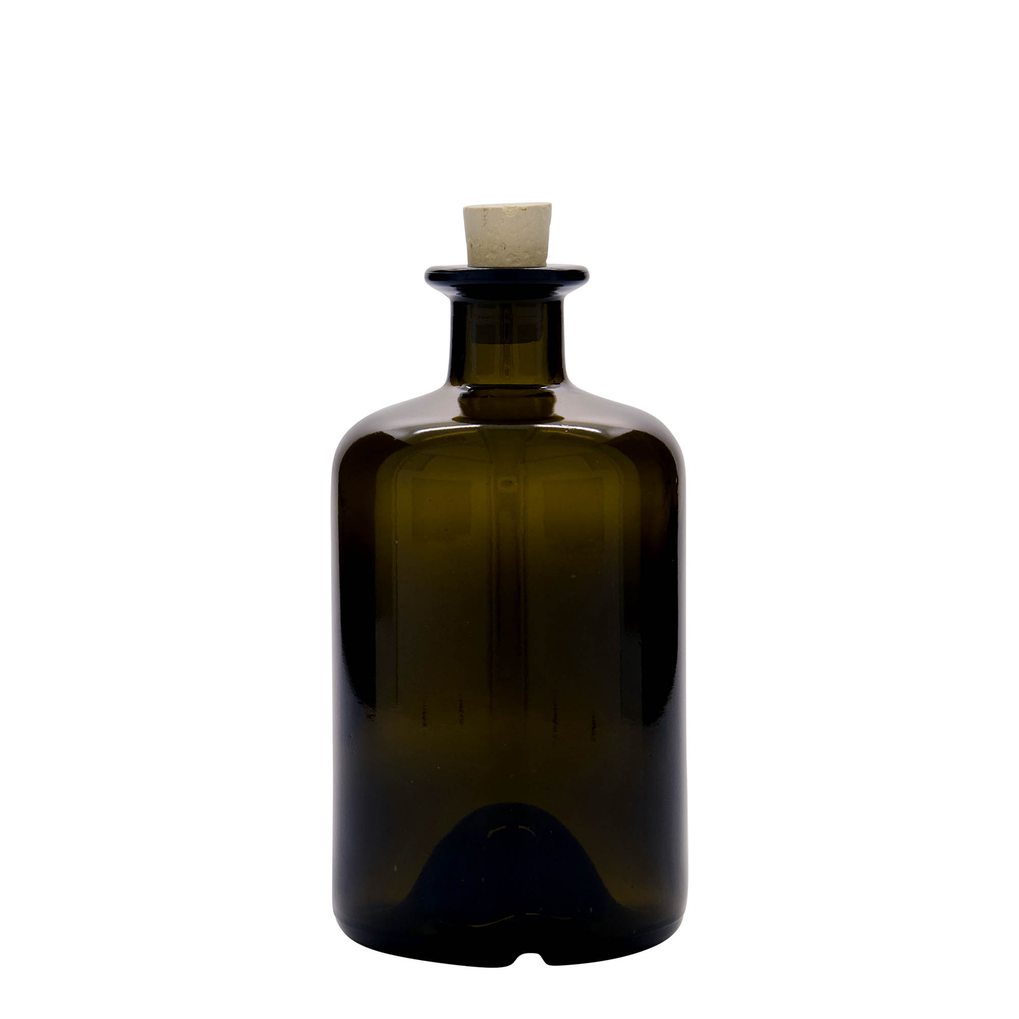 500 ml glazen fles apotheker, antiekgroen, opening: kurk