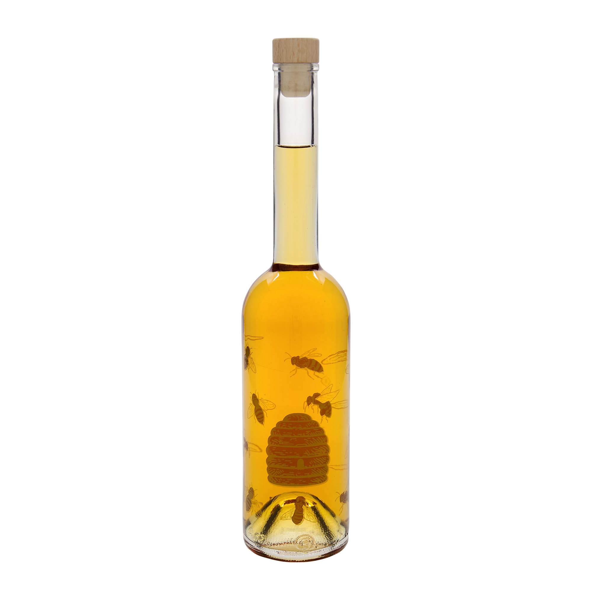 500 ml glazen fles 'Opera', motief: bijen, hals: kurk 500 ml glazen fles 'Opera', motief: bijen, hals: kurk