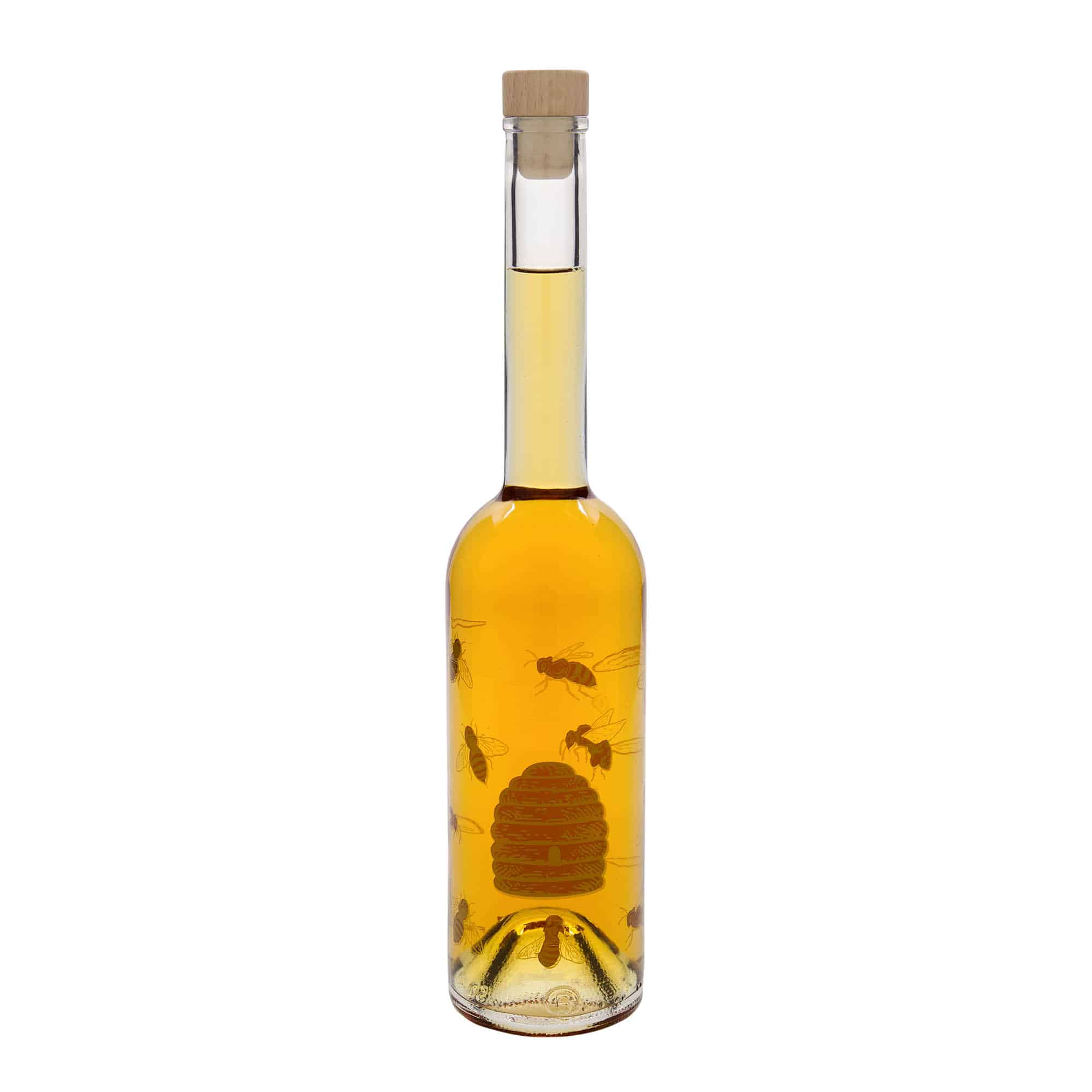 500 ml glazen fles 'Opera', motief: bijen, hals: kurk