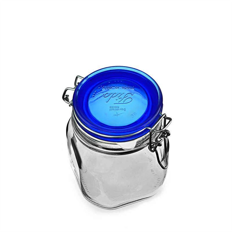 Pot met beugelsluiting 'Fido' Blue Top, 750 ml, vierkant, monding: beugelsluiting