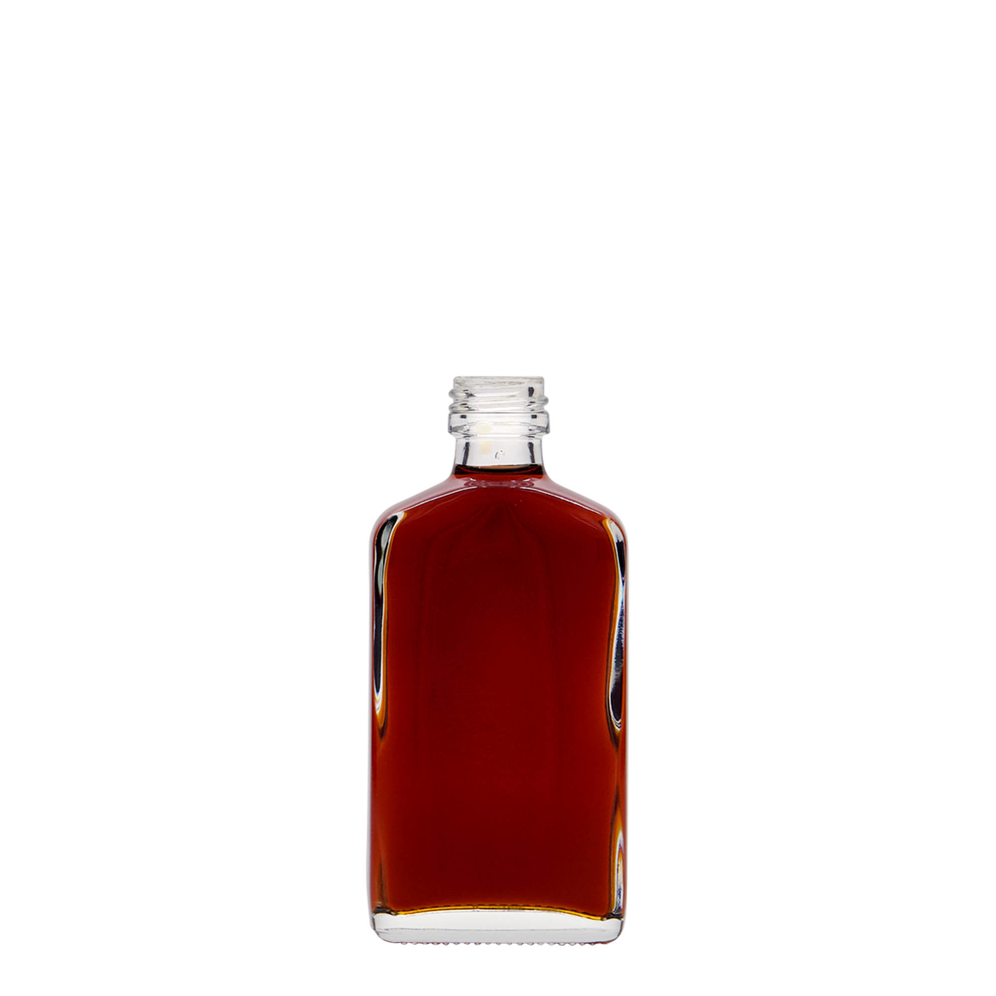 50 ml zakfles, rechthoekig, glas, mondstuk: PP 18 50 ml zakfles, rechthoekig, glas, mondstuk: PP 18