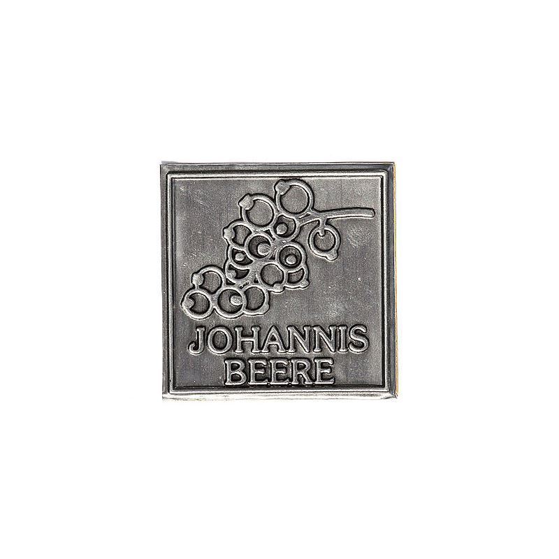 Tinlabel 'Johannisbeere', vierkant, metaal, zilver Tinlabel 'Johannisbeere', vierkant, metaal, zilver