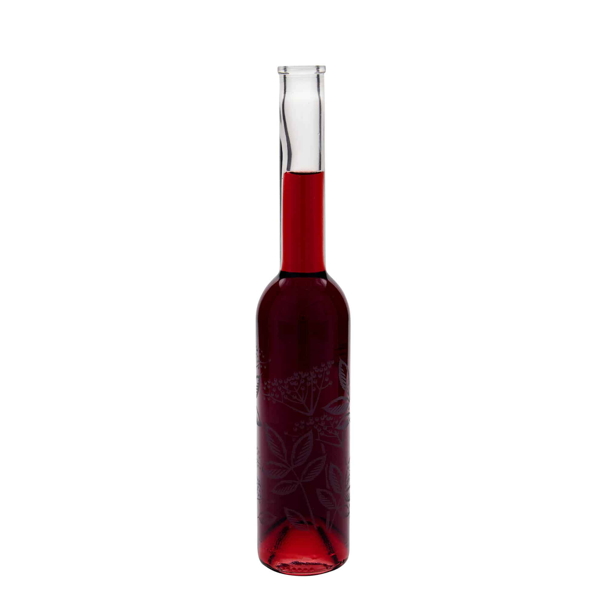 Glazen fles 'Opera', 350 ml, motief: Vlierbessen, monding: kurk