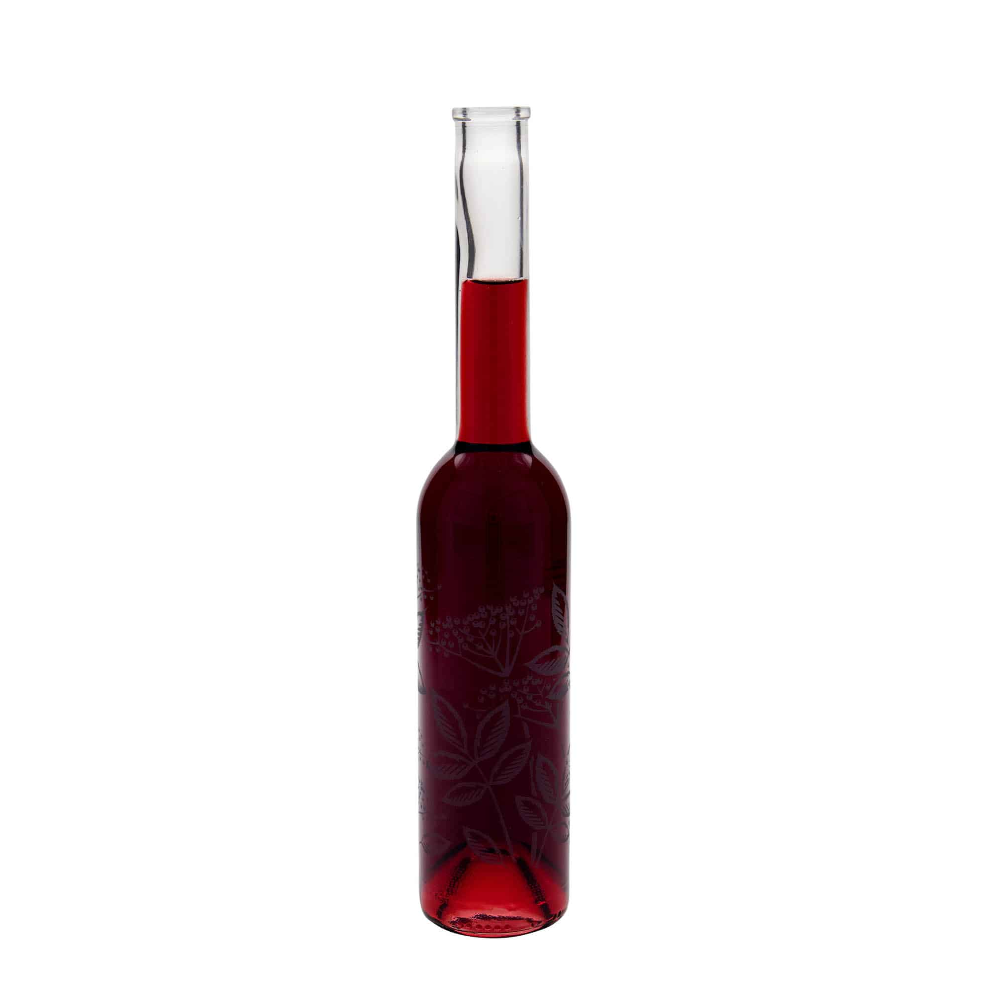 350 ml glazen fles 'Opera', motief: vlierbes, opening: kurk
