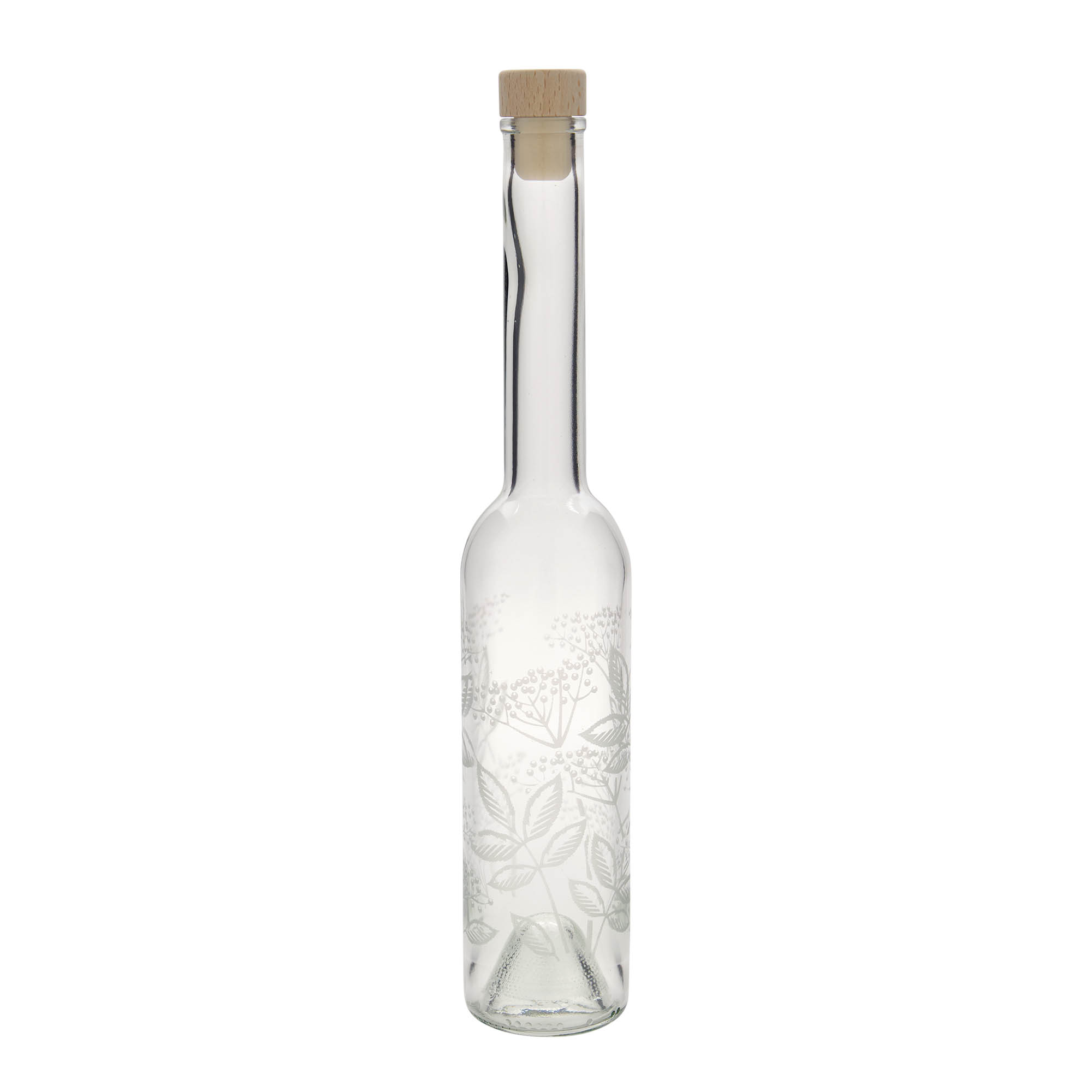 350 ml glazen fles 'Opera', motief: vlierbes, opening: kurk 350 ml glazen fles 'Opera', motief: vlierbes, opening: kurk