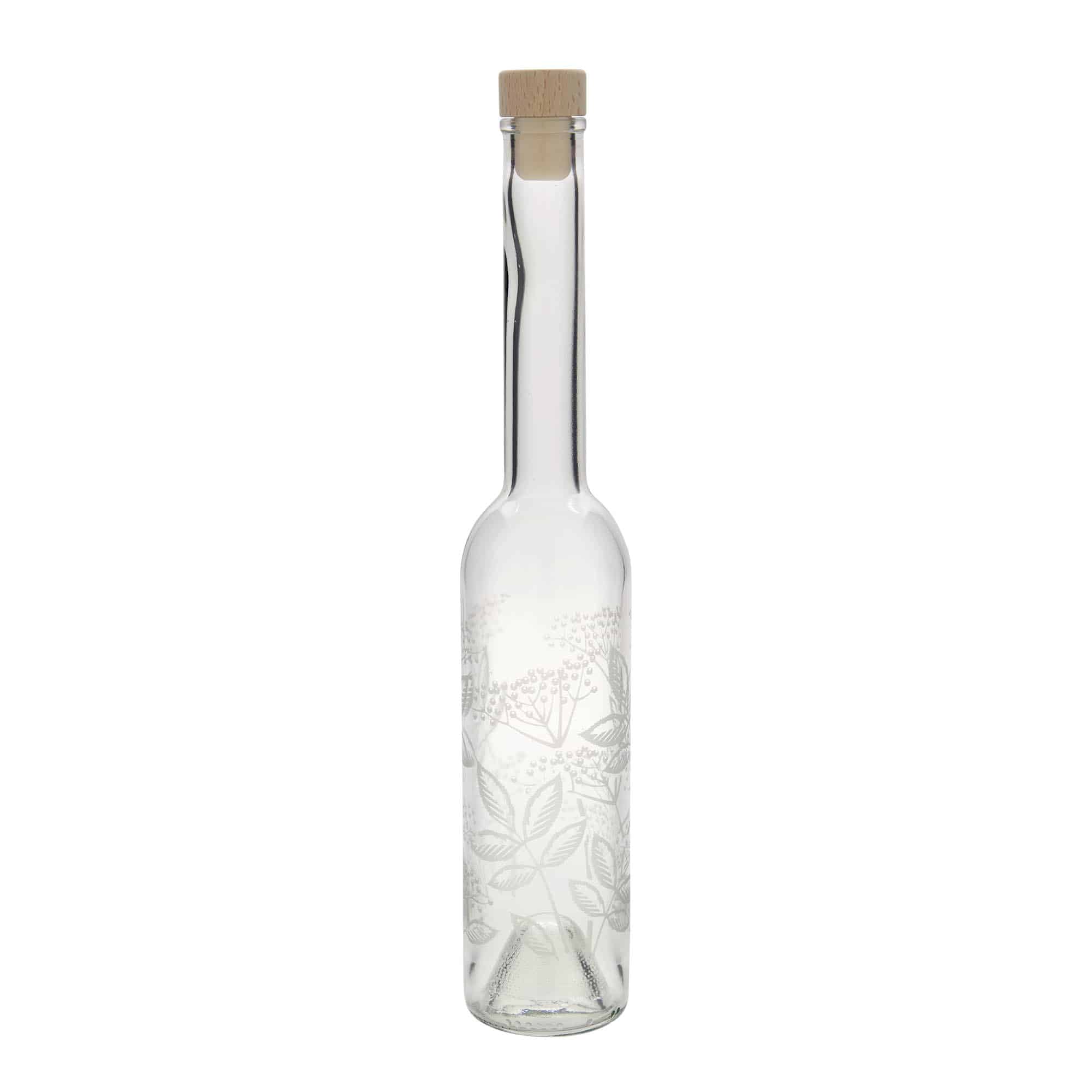 350 ml glazen fles 'Opera', motief: vlierbes, opening: kurk