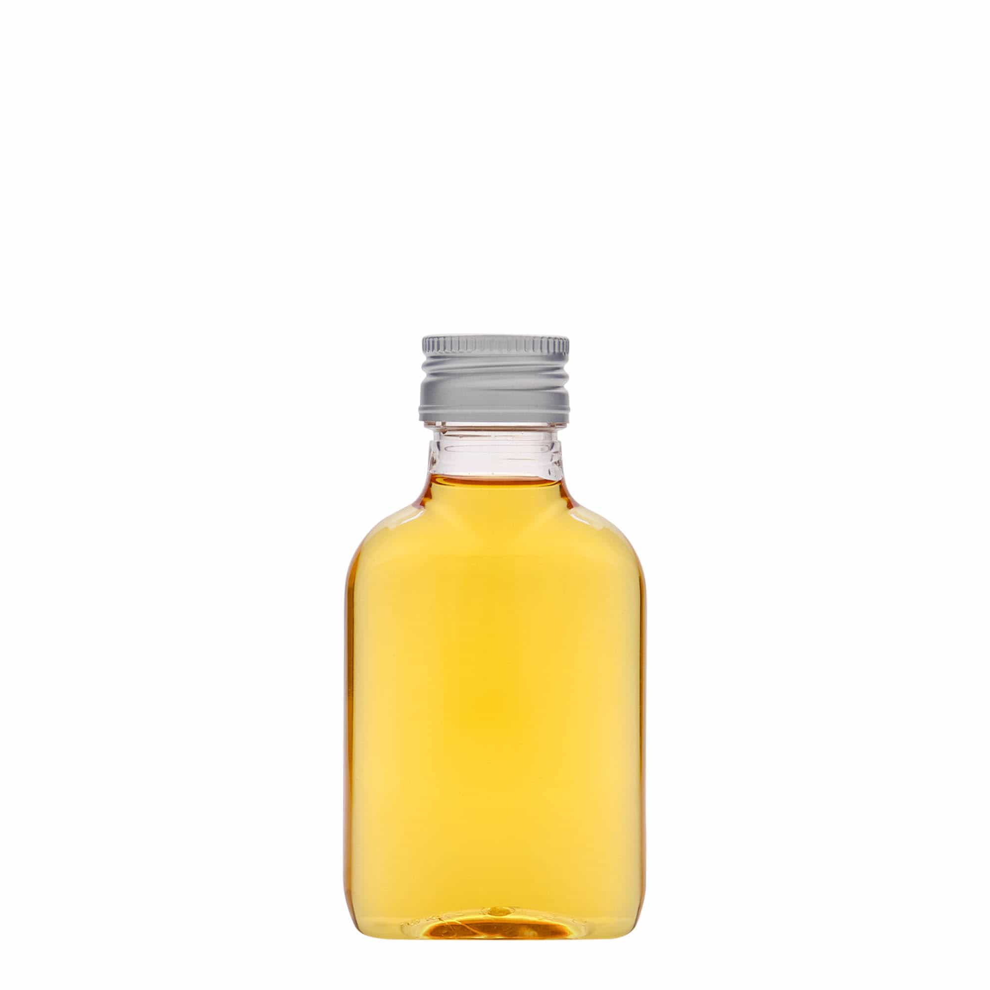 100 ml zakfles, ovaal, PET-kunststof, mondstuk: PP 28