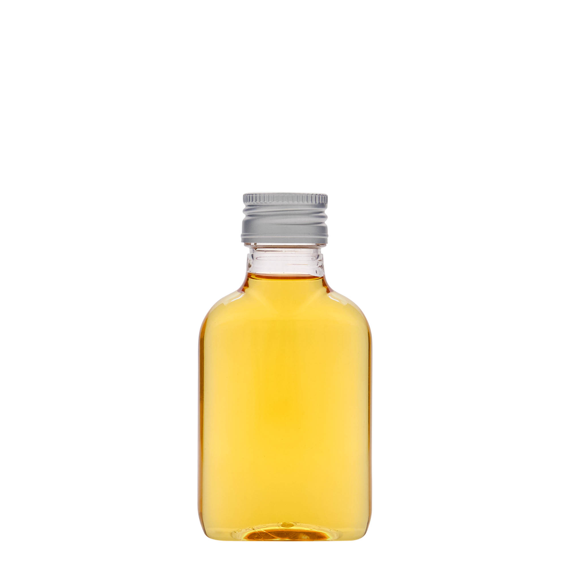100 ml zakfles, ovaal, PET-kunststof, mondstuk: PP 28