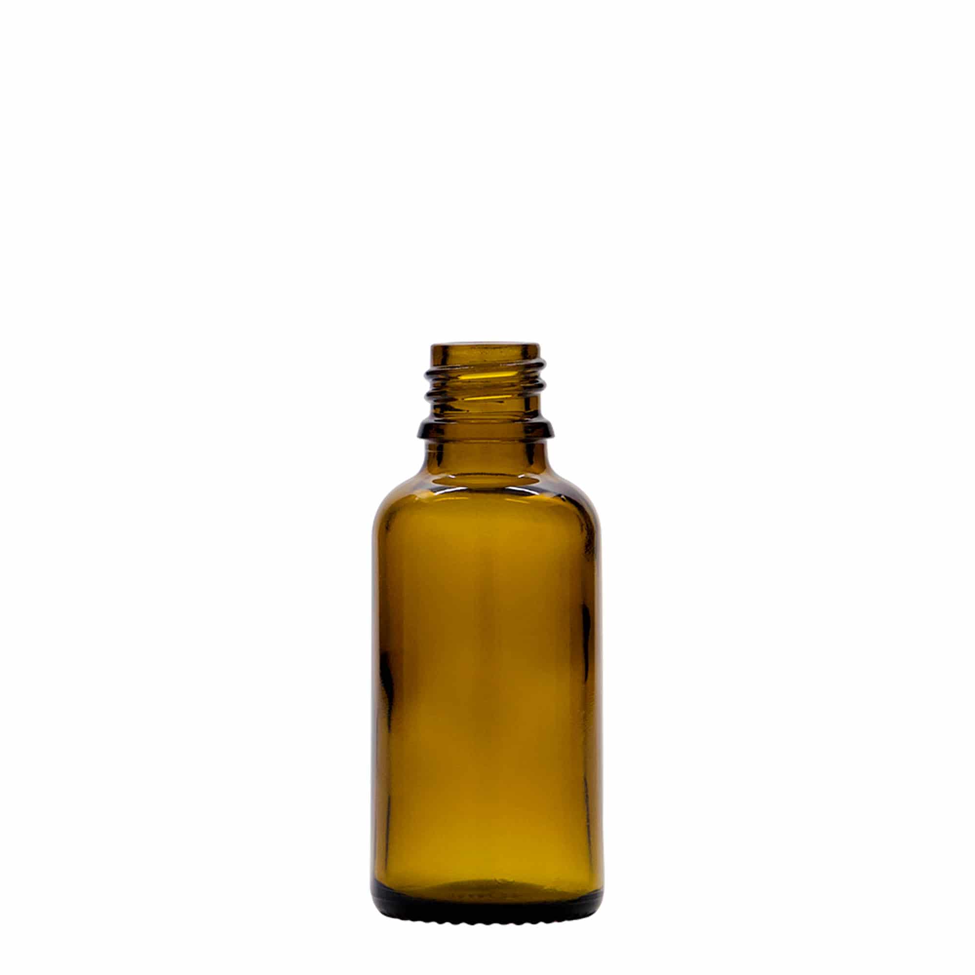 30 ml druppelflesje medicijn, glas, bruin, tuit: DIN 18