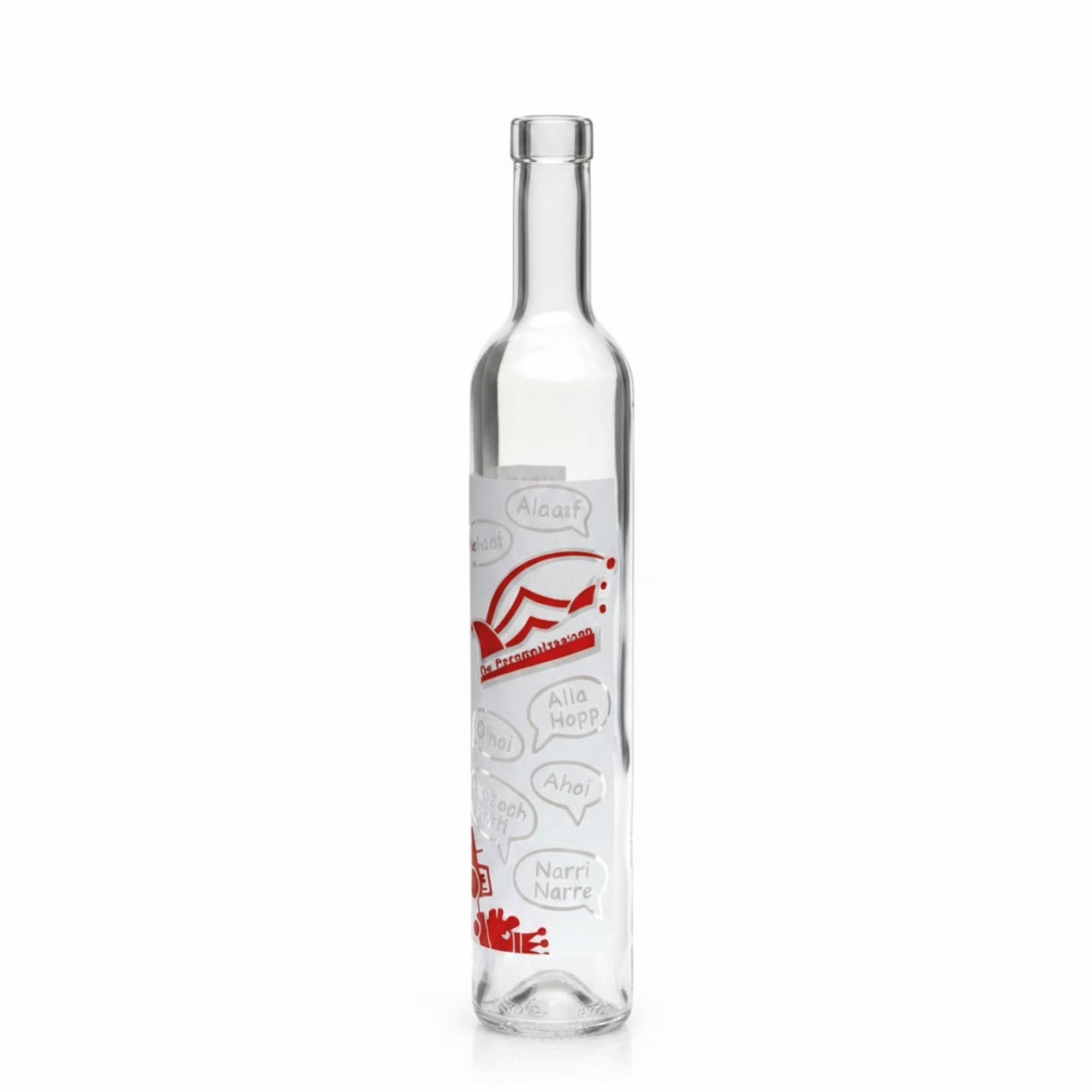 500 ml glazen fles Maximo bedrukt 'Carnaval', opening: kurk