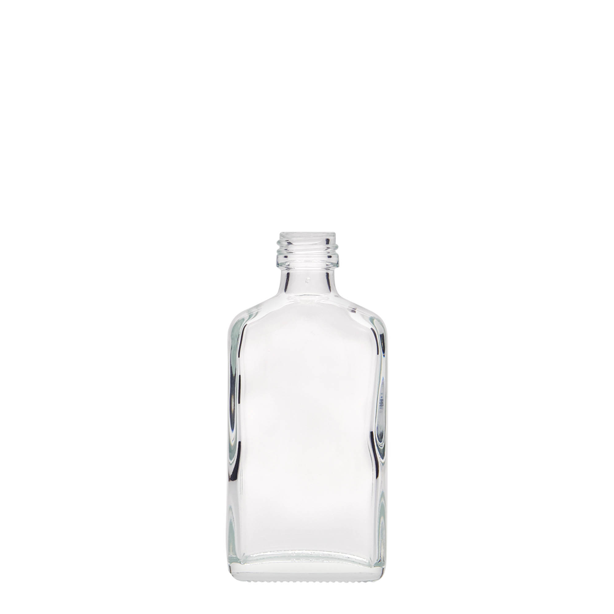 50 ml zakfles, rechthoekig, glas, mondstuk: PP 18