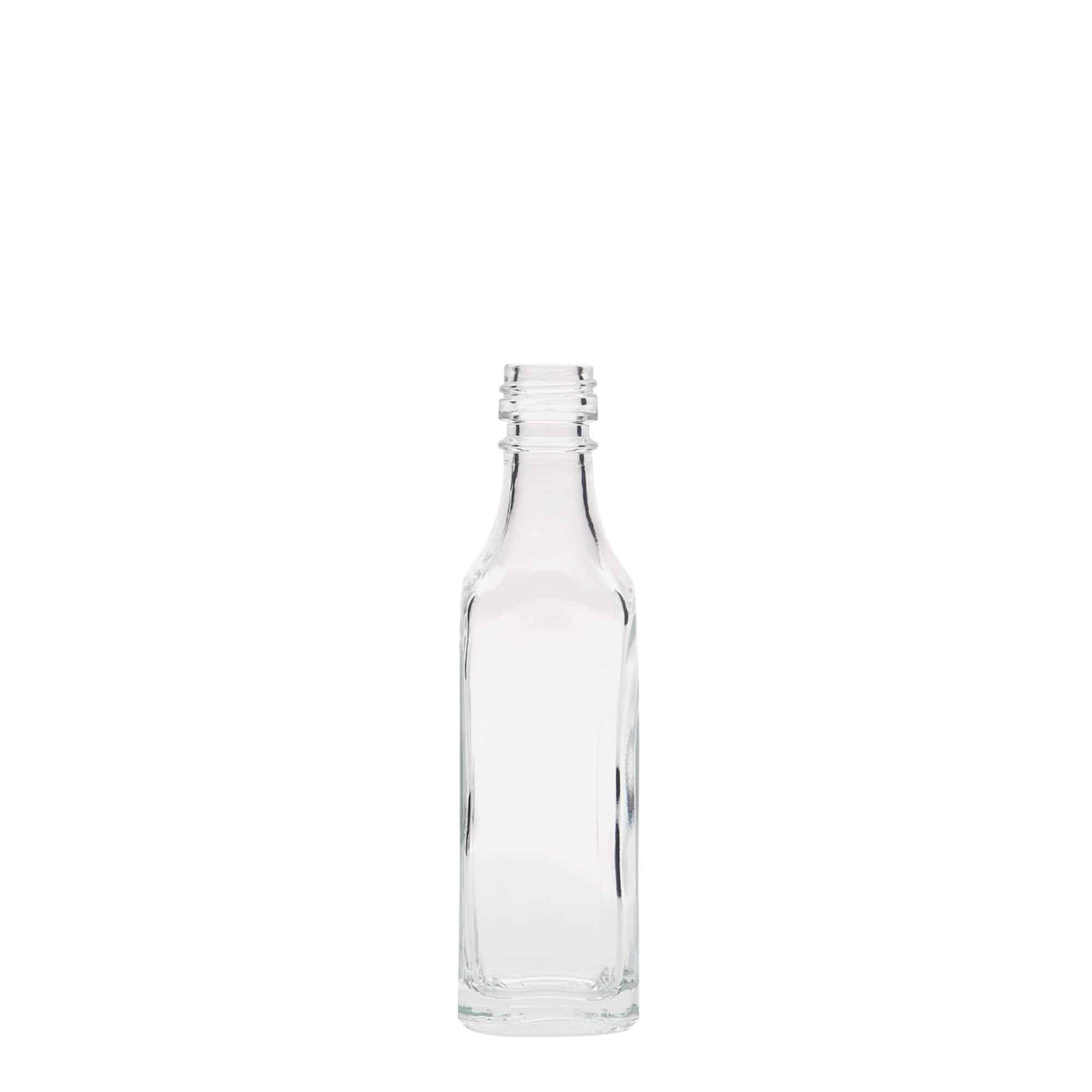 Glazen fles 'Siena', 50 ml, vierkant, monding: PP 18 Glazen fles 'Siena', 50 ml, vierkant, monding: PP 18