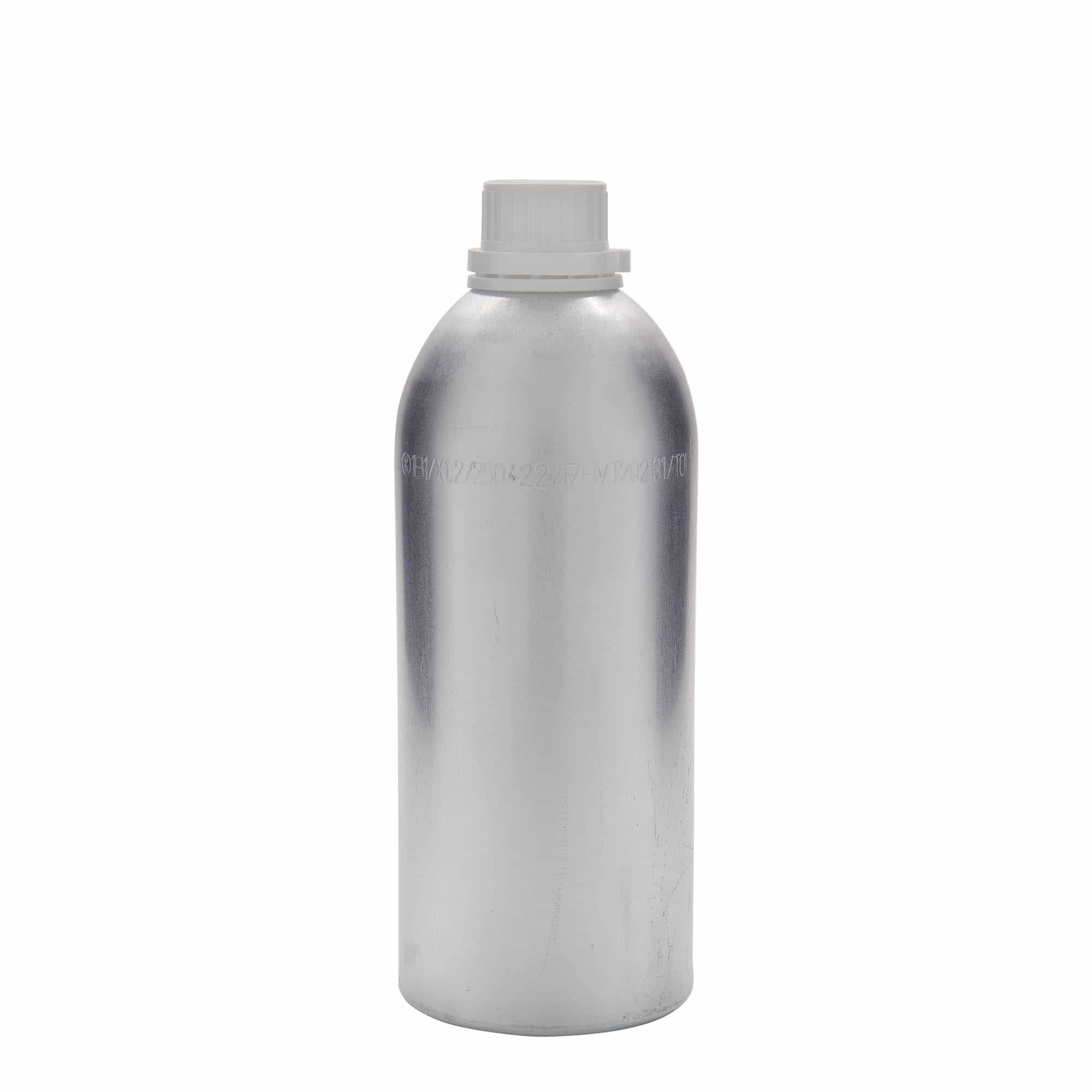 1100 ml aluminiumfles, metaal, zilver, opening: DIN 32