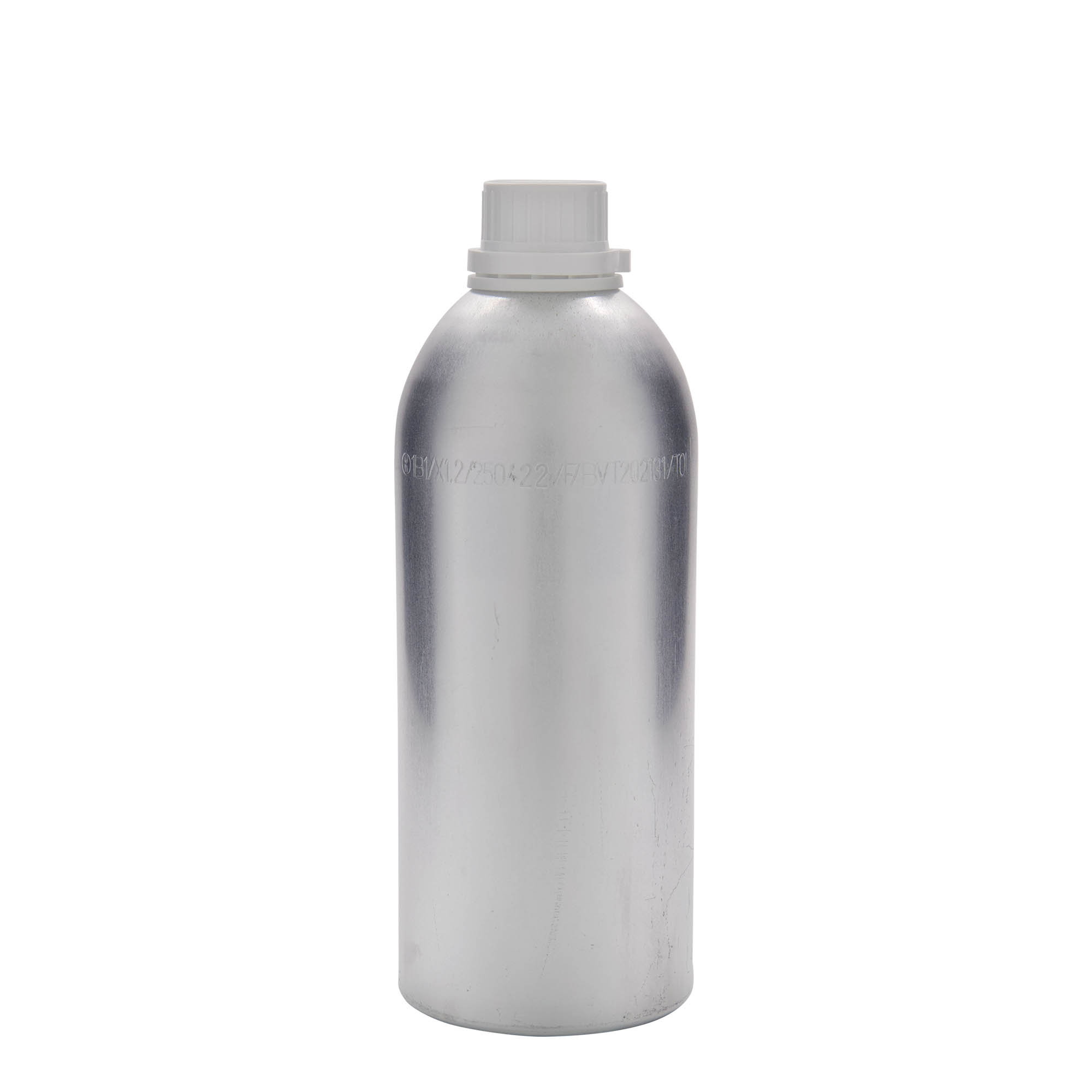 1100 ml aluminiumfles, metaal, zilver, opening: DIN 32