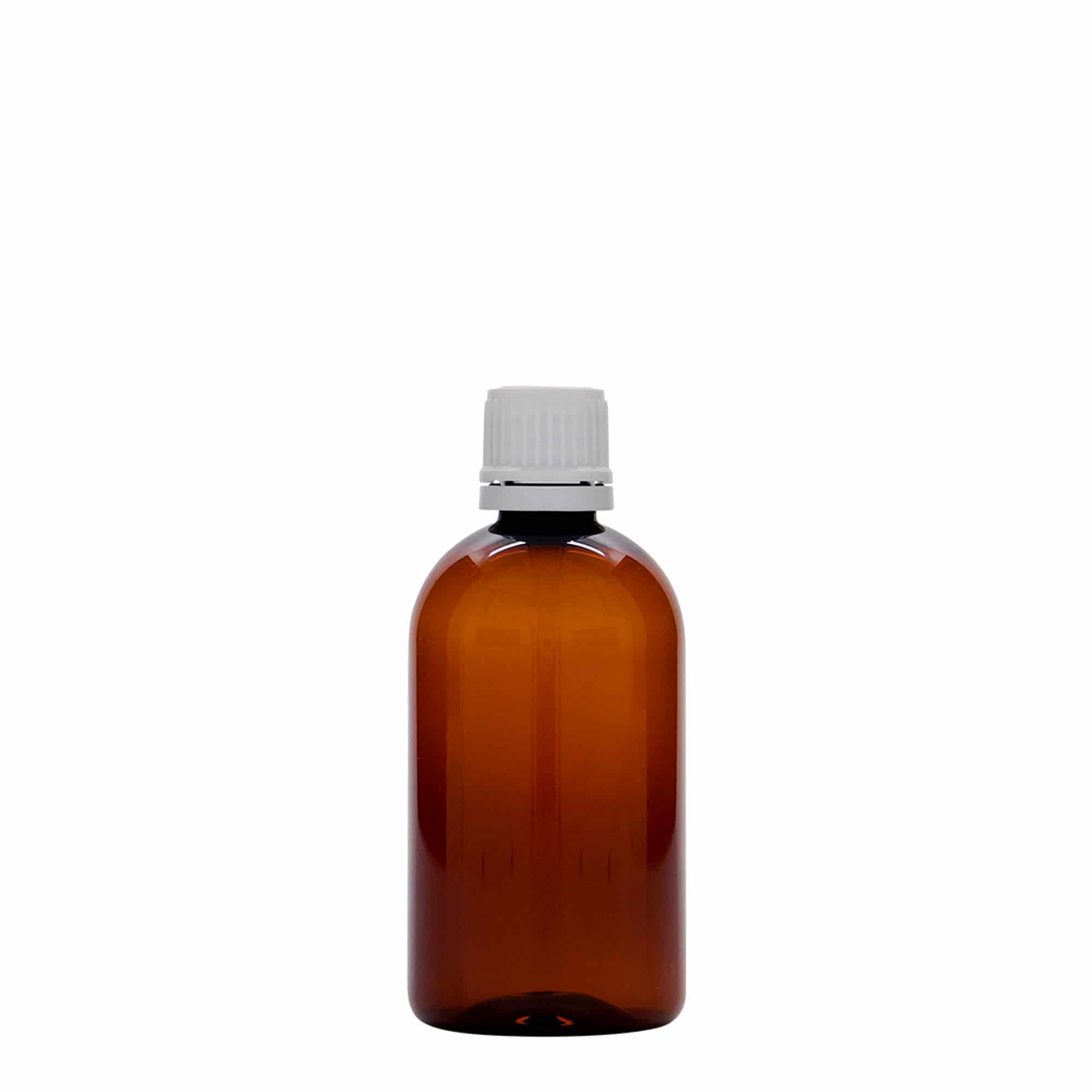 100 ml PET-medische fles 'Easy Living', bruin, kunststof, opening: DIN 18