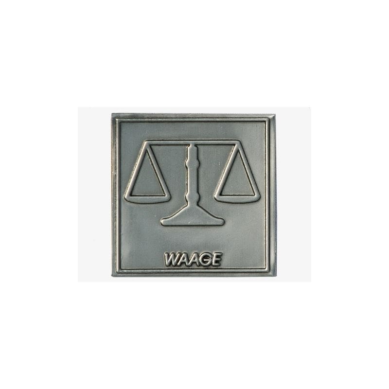 Bliketiket 'Weegschaal', vierkant, metaal, zilver Bliketiket 'Weegschaal', vierkant, metaal, zilver