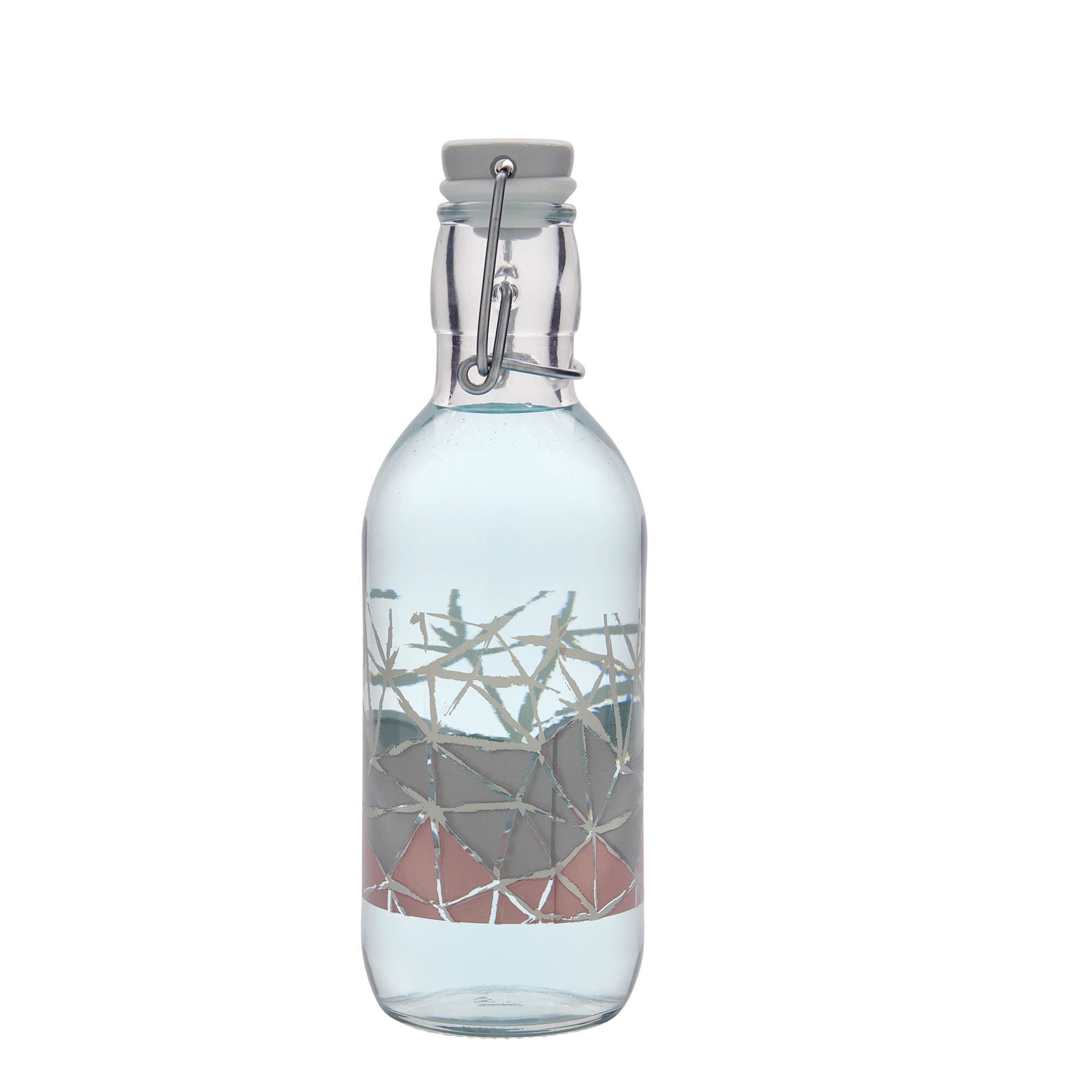 500 ml glazen fles Emilia bedrukt 'Manolibera rosa', opening: beugelverschluss