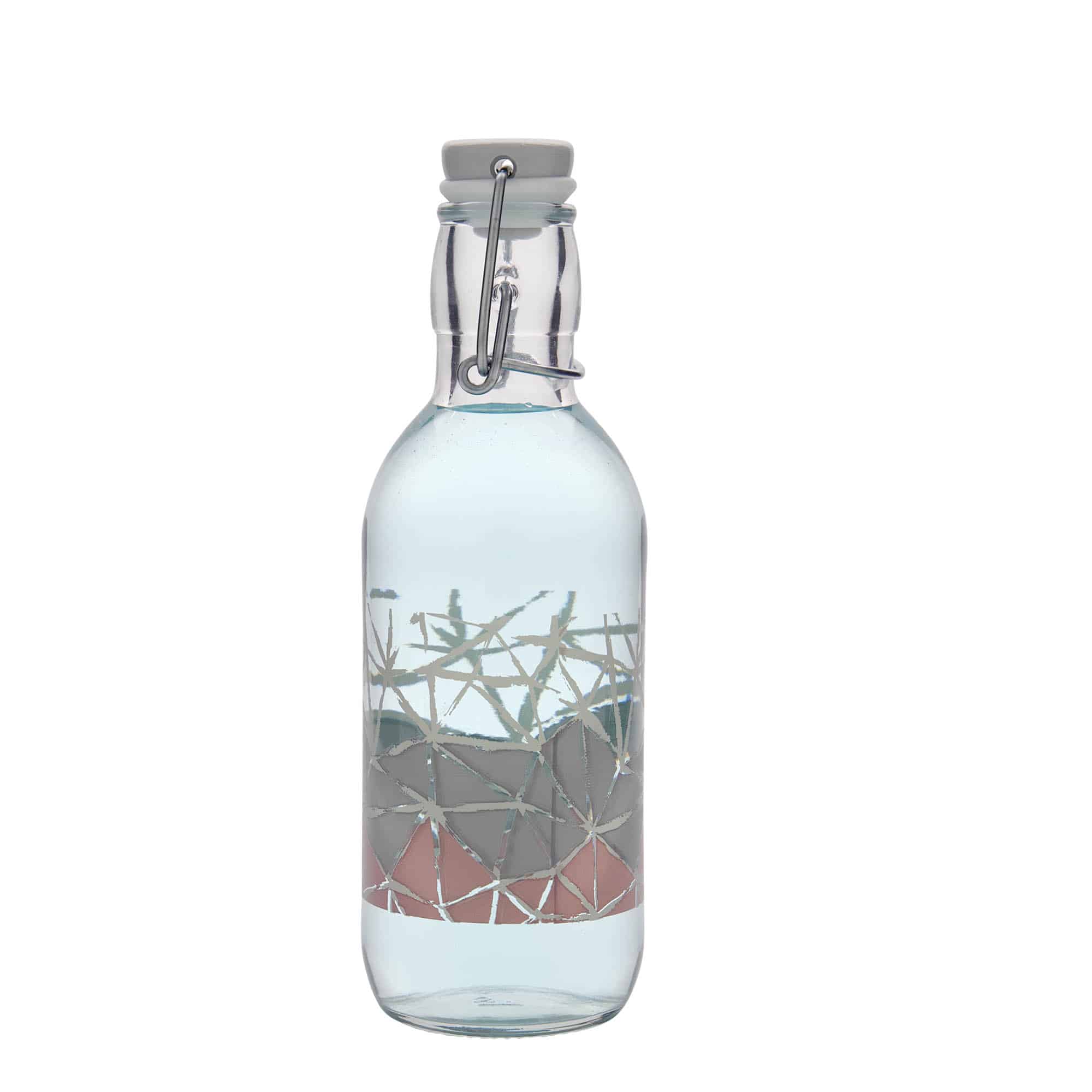 500 ml glazen fles Emilia bedrukt 'Manolibera rosa', opening: beugelverschluss