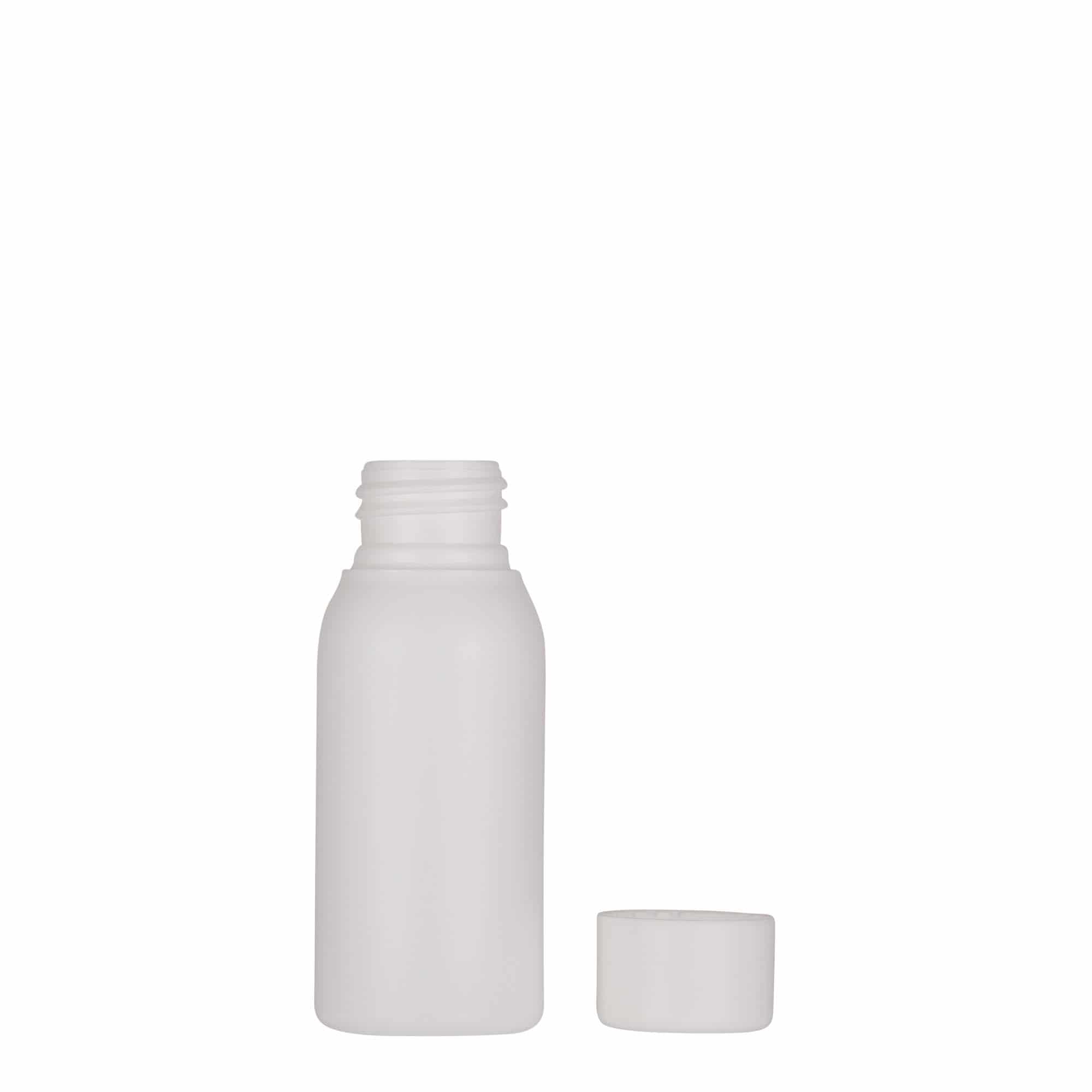 Plastic fles 'Tuffy', 50 ml, HDPE, wit, monding: 24/410