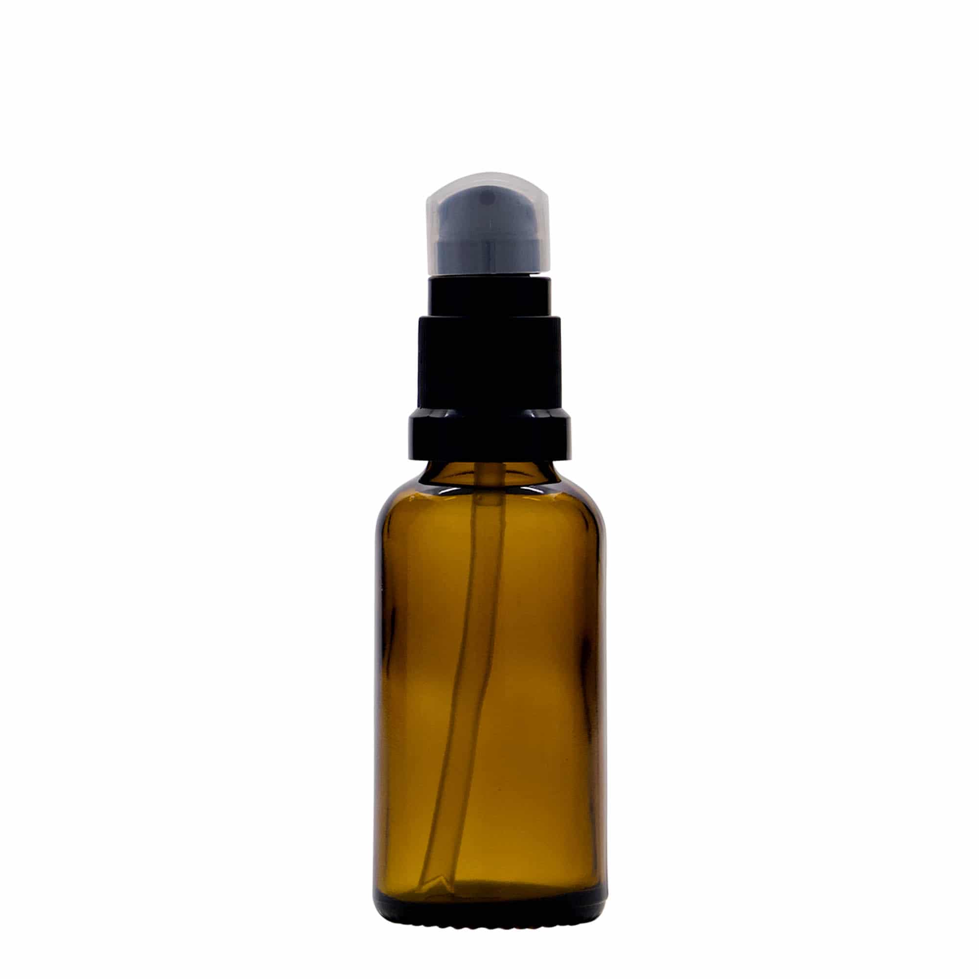 30 ml medicijnflesje met lotionpomp, glas, bruin, opening: DIN 18