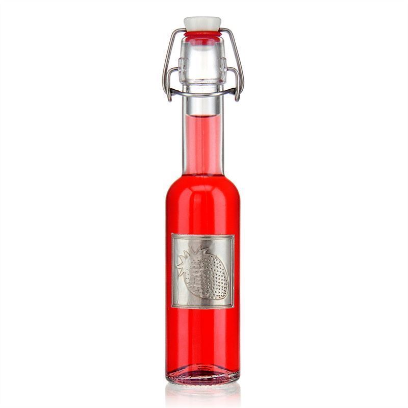 Tinlabel 'Aardbei', vierkant, metaal, zilver Tinlabel 'Aardbei', vierkant, metaal, zilver