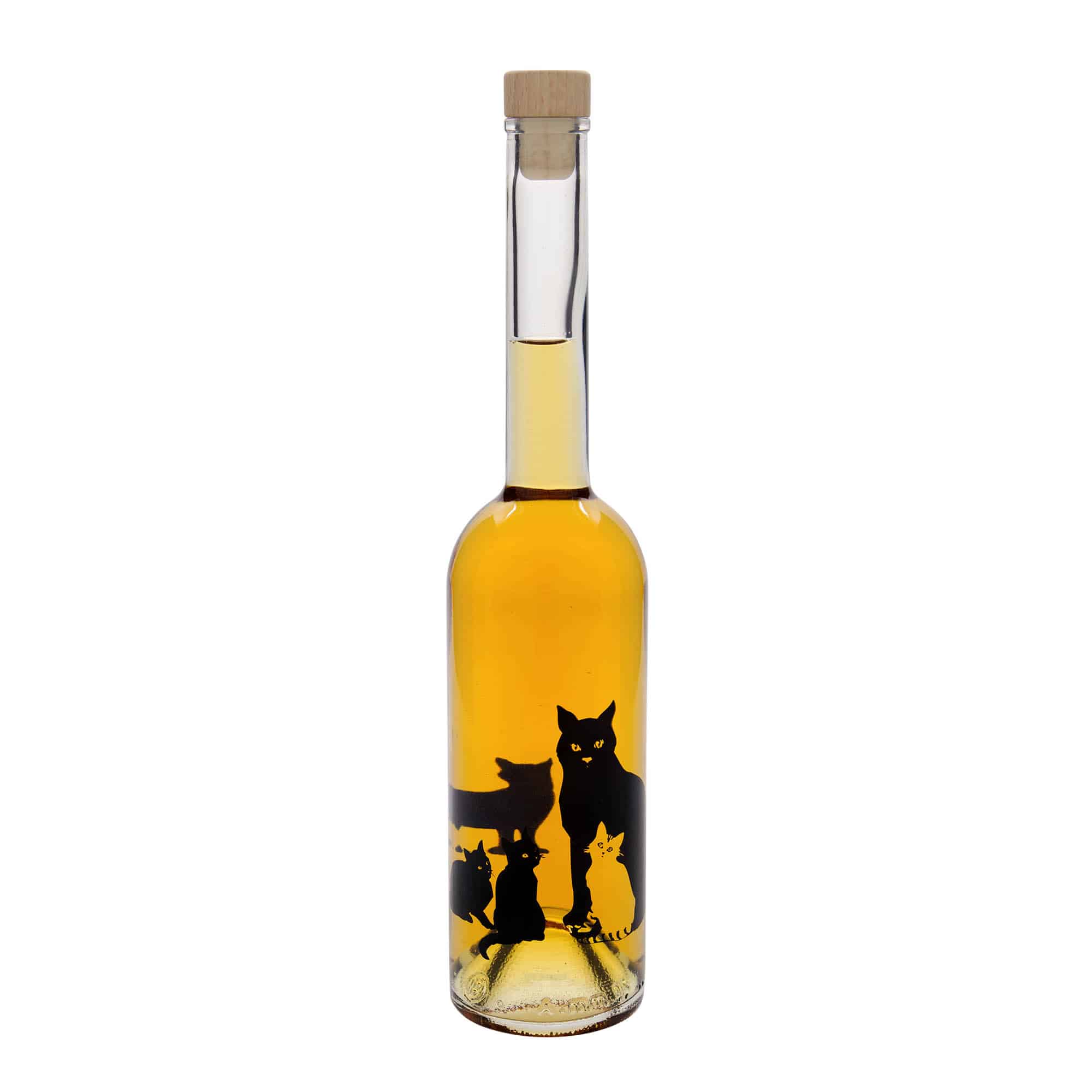 500 ml glazen fles 'Opera', motief: katten, opening: kurk
