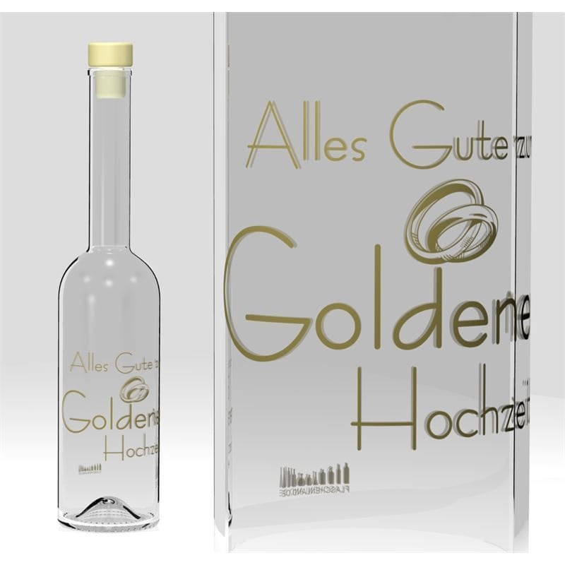 Glazen fles 'Opera', 500 ml, motief: Gouden bruiloft, monding: kurk