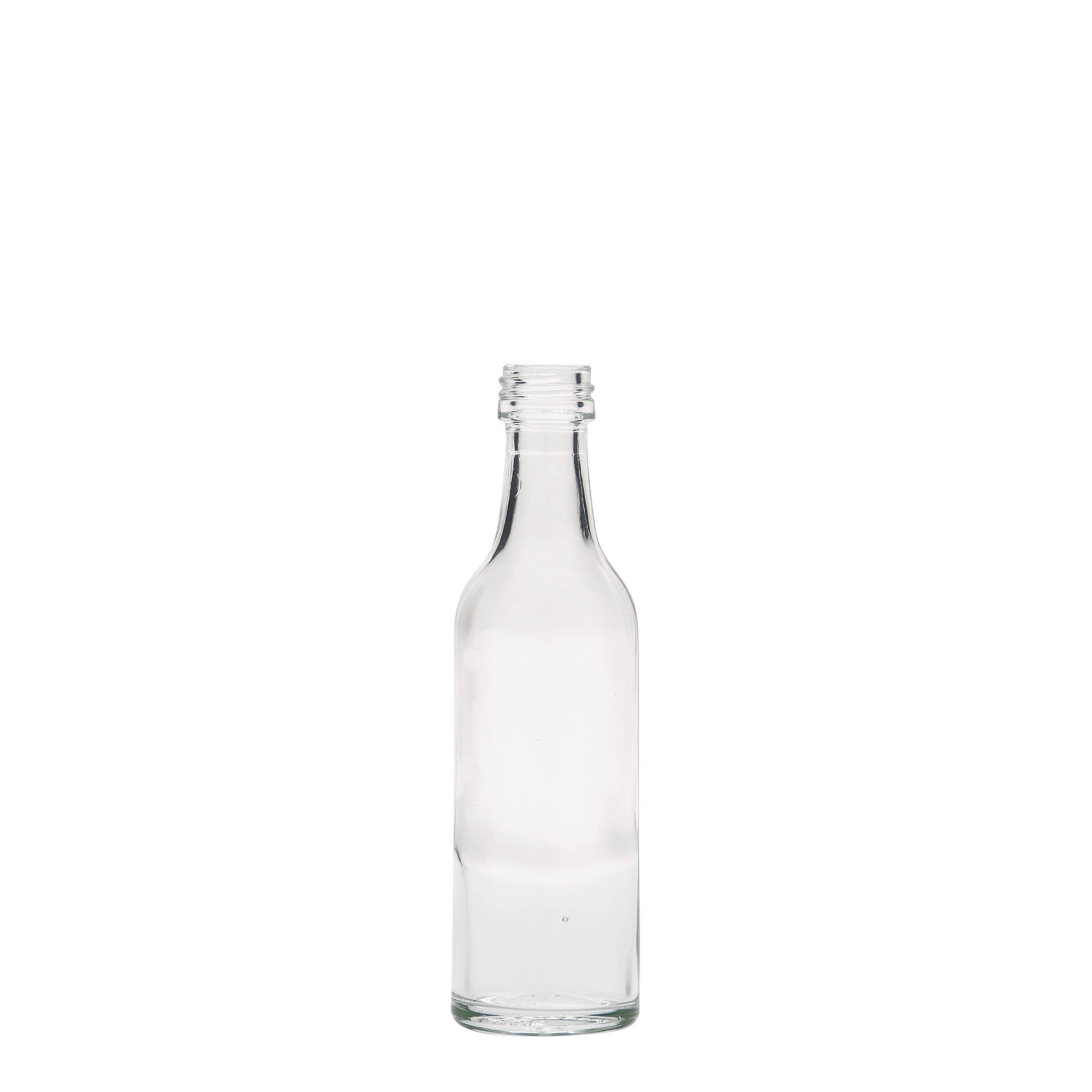 50 ml glazen fles met rechte hals, opening: PP 18 50 ml glazen fles met rechte hals, opening: PP 18