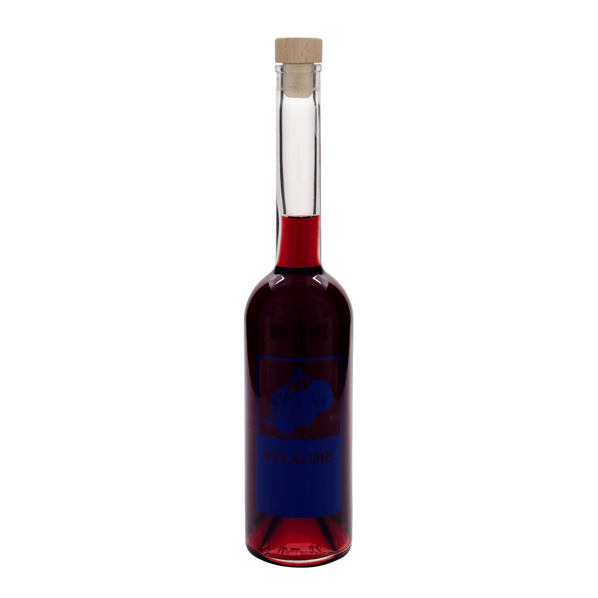 500 ml glazen fles 'Opera', motief: pruim, opening: kurk 500 ml glazen fles 'Opera', motief: pruim, opening: kurk
