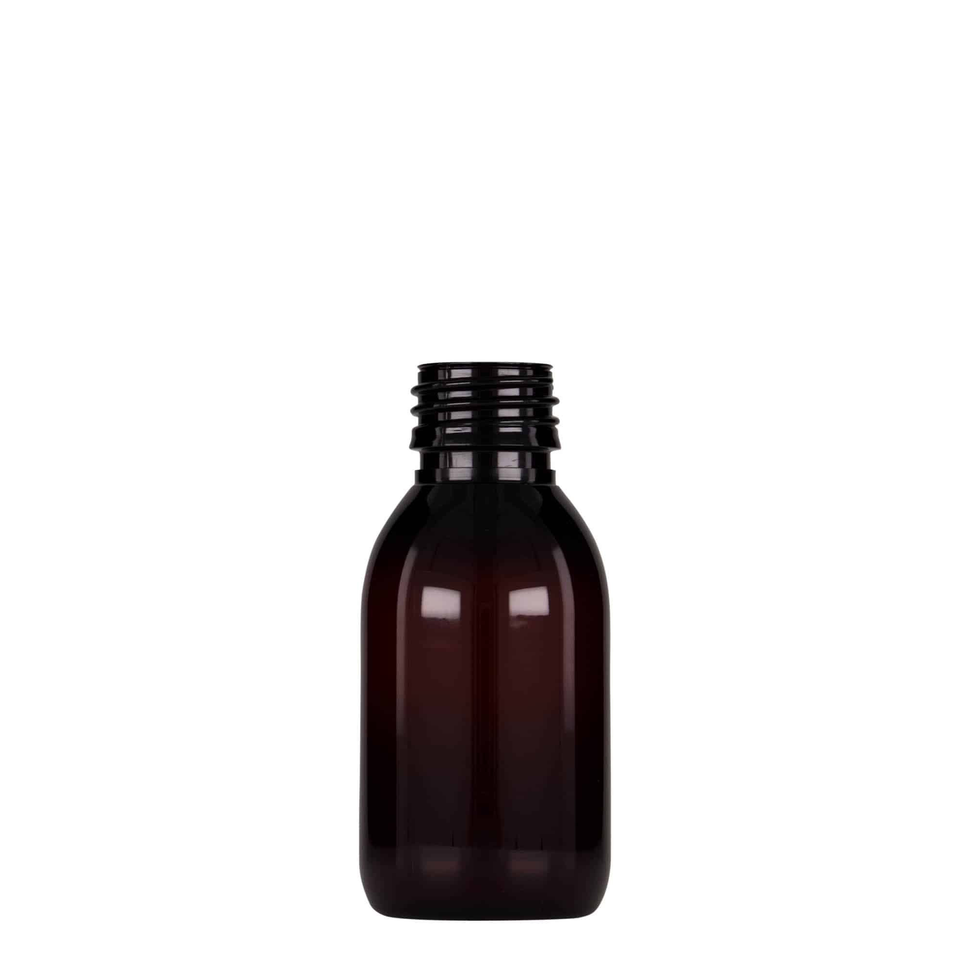 Pet-medicijnfles, 100 ml, bruin, kunststof, monding: PP 28 Pet-medicijnfles, 100 ml, bruin, kunststof, monding: PP 28