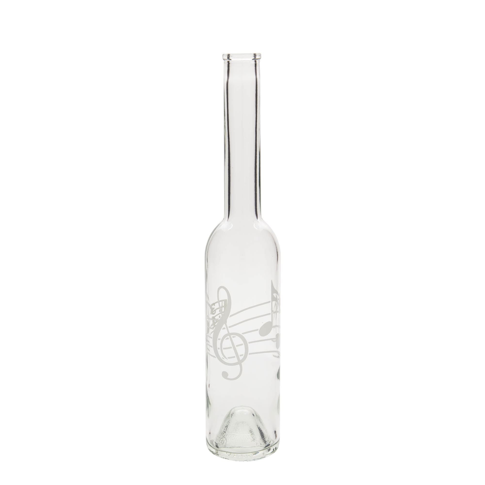 350 ml glazen fles 'Opera', motief: muzieknoten, opening: kurk 350 ml glazen fles 'Opera', motief: muzieknoten, opening: kurk