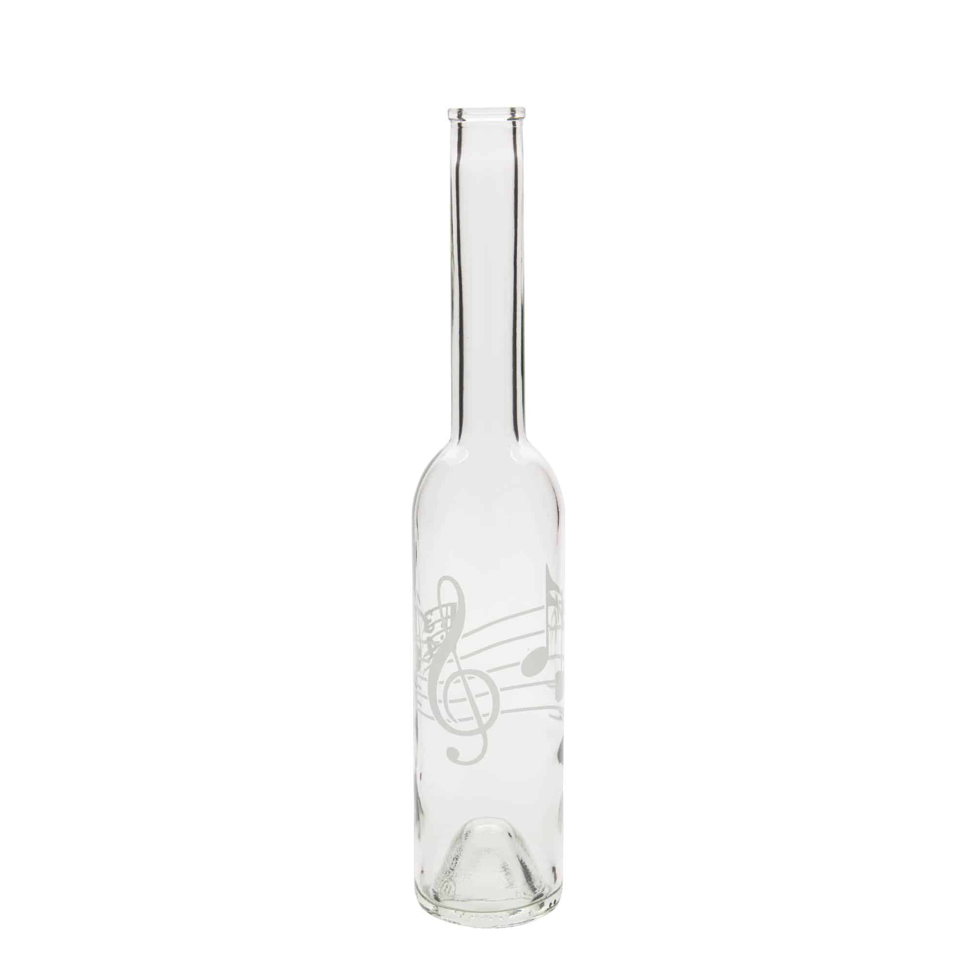 350 ml glazen fles 'Opera', motief: muzieknoten, opening: kurk