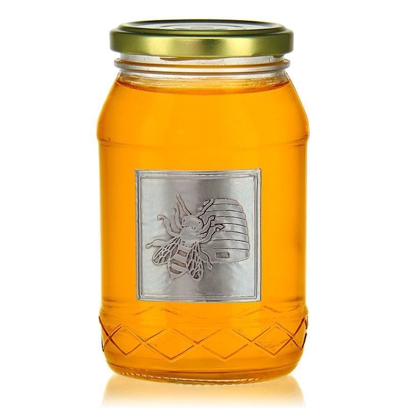 Tinlabel 'Honing', vierkant, metaal, zilver
