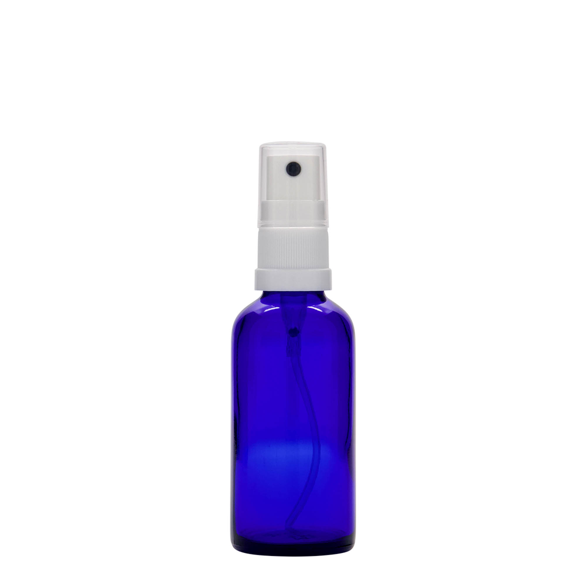 50 ml spuitflesje medicijn, glas, koningsblauw, mondstuk: DIN 18