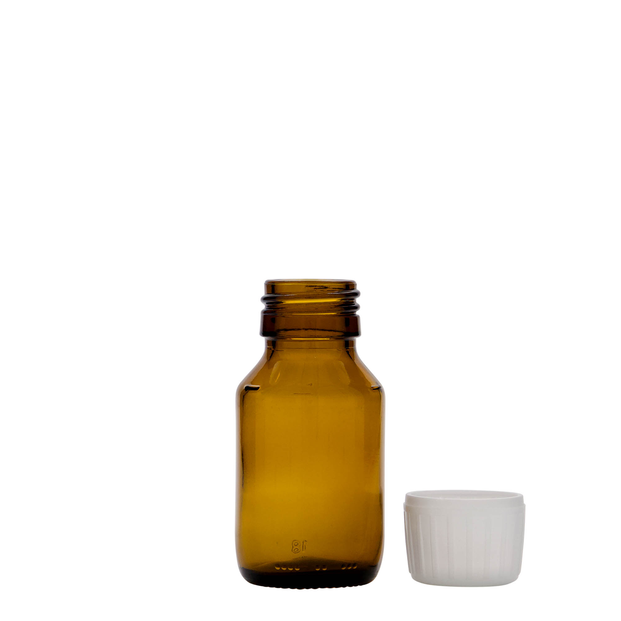 50 ml medicijnflesje, bruin, glas, opening: PP 28