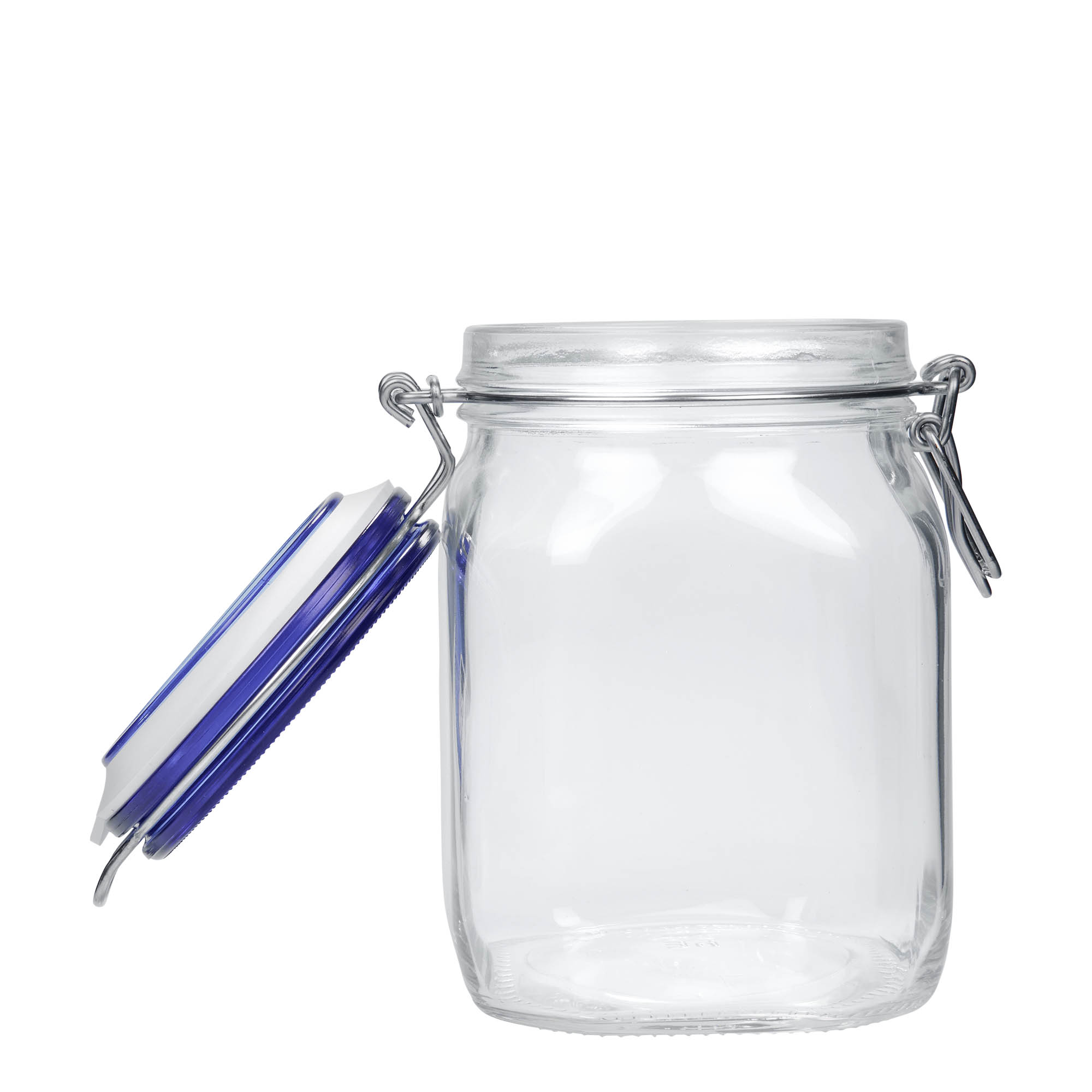 1.000 ml Draadbeugelglas 'Fido' Blue Top, vierkant, opening: draadbeugelsluiting