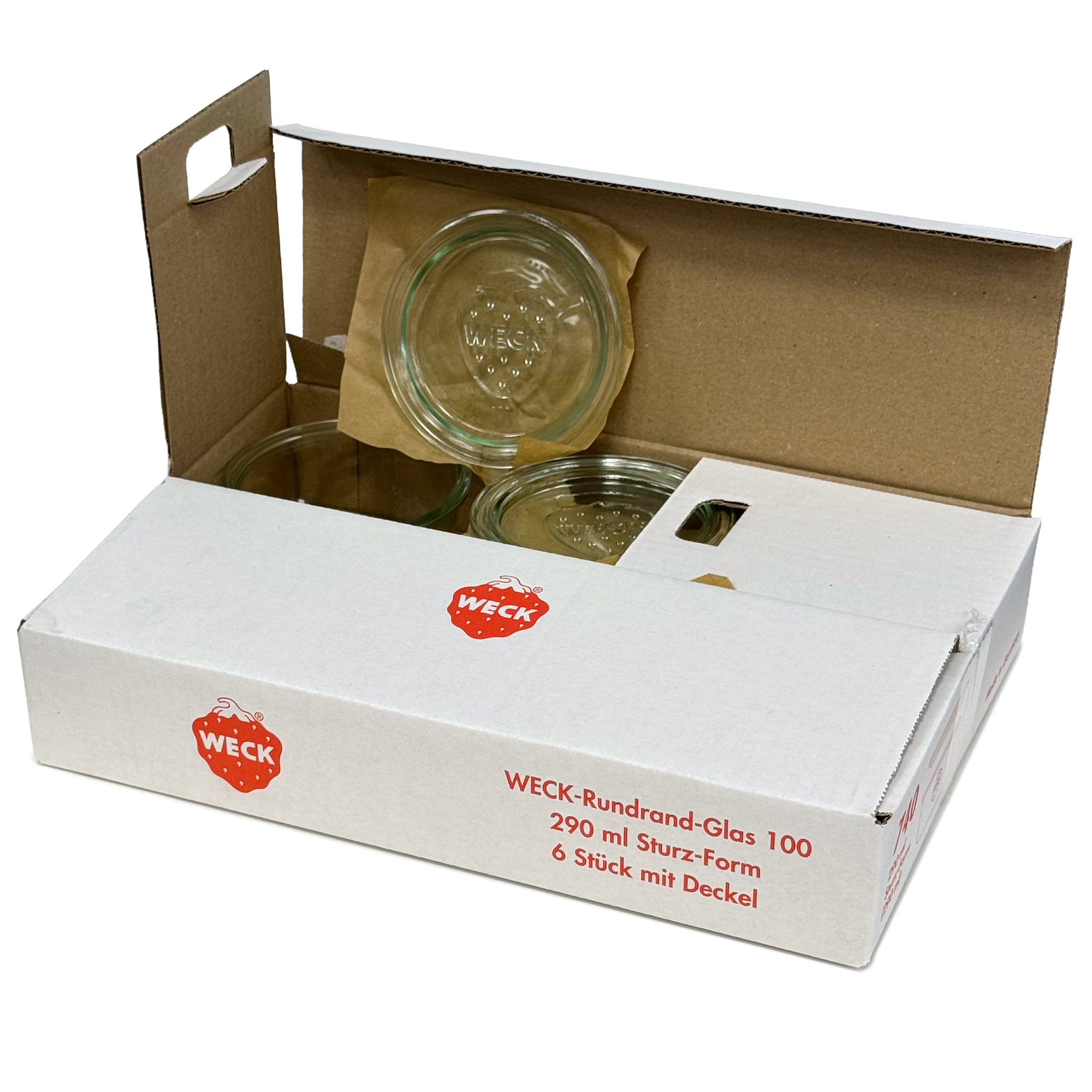 6x 290 ml laag WECK-stortglas met glazen deksel RR 100