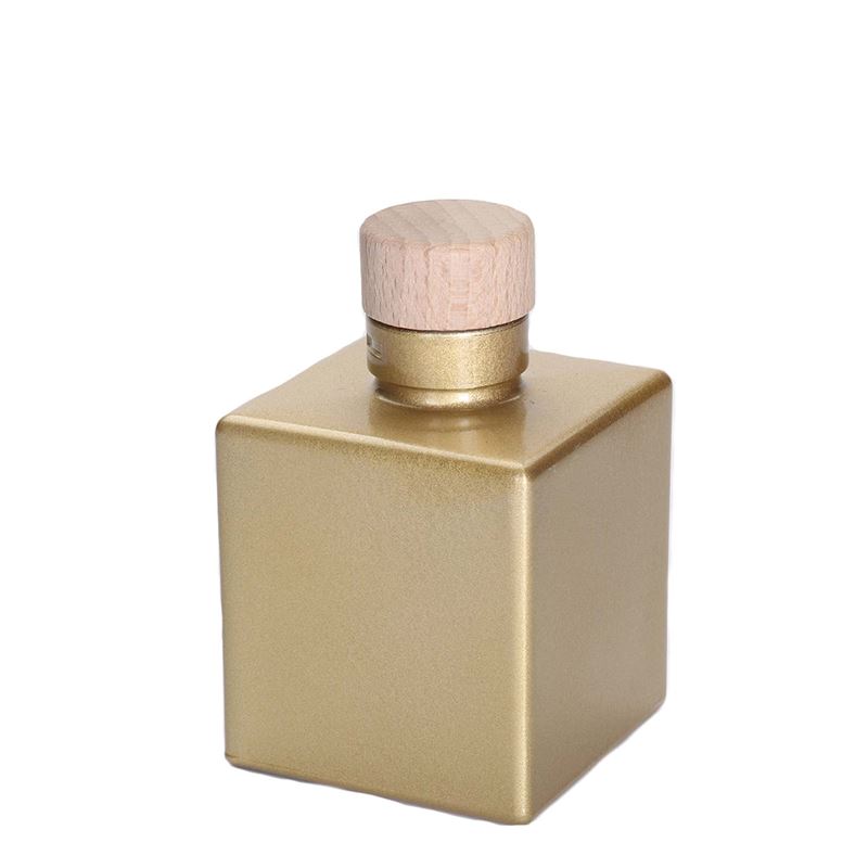 Glazen fles 'Cube', 500 ml, vierkant, goud, monding: kurk