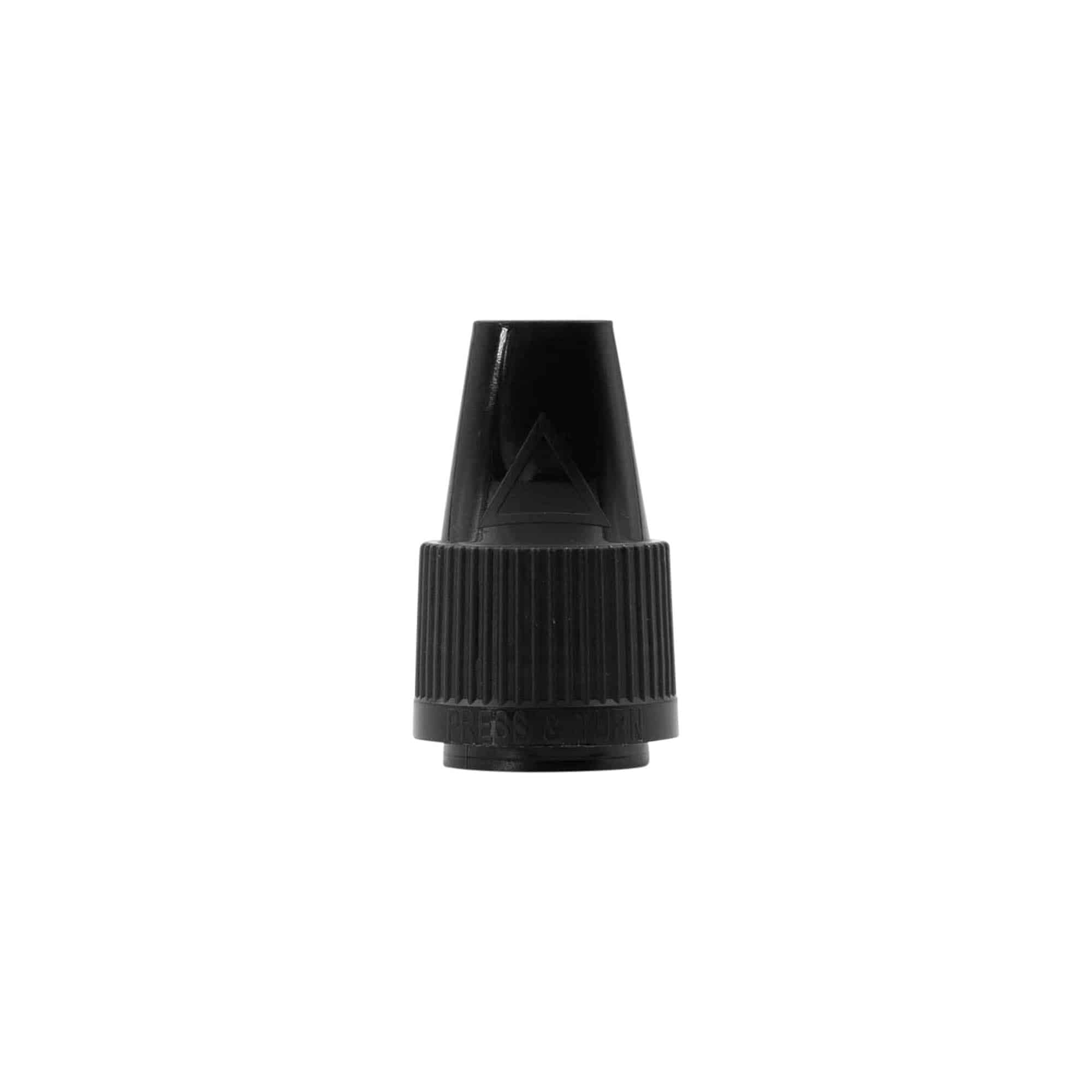 Schroefdop met kwaliteits- en kindersluiting voor 'E-Liquid', PP-kunststof, zwart